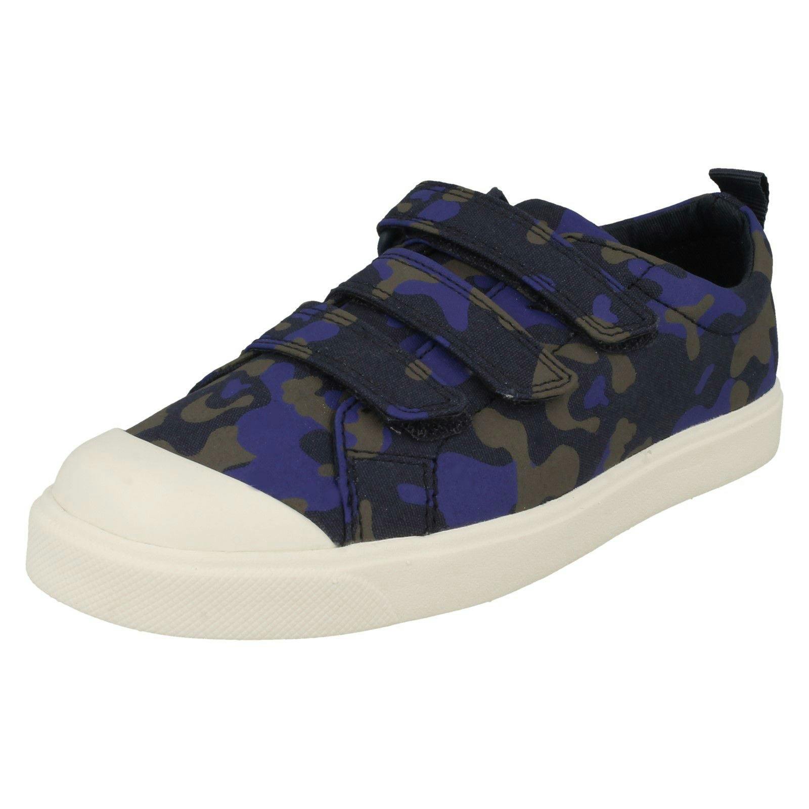 Clarks Boys Light Childrens Girls Hook And Loop Canvas Shoes - City Flare Lo K - Navy - Uk 12.5 Child - G