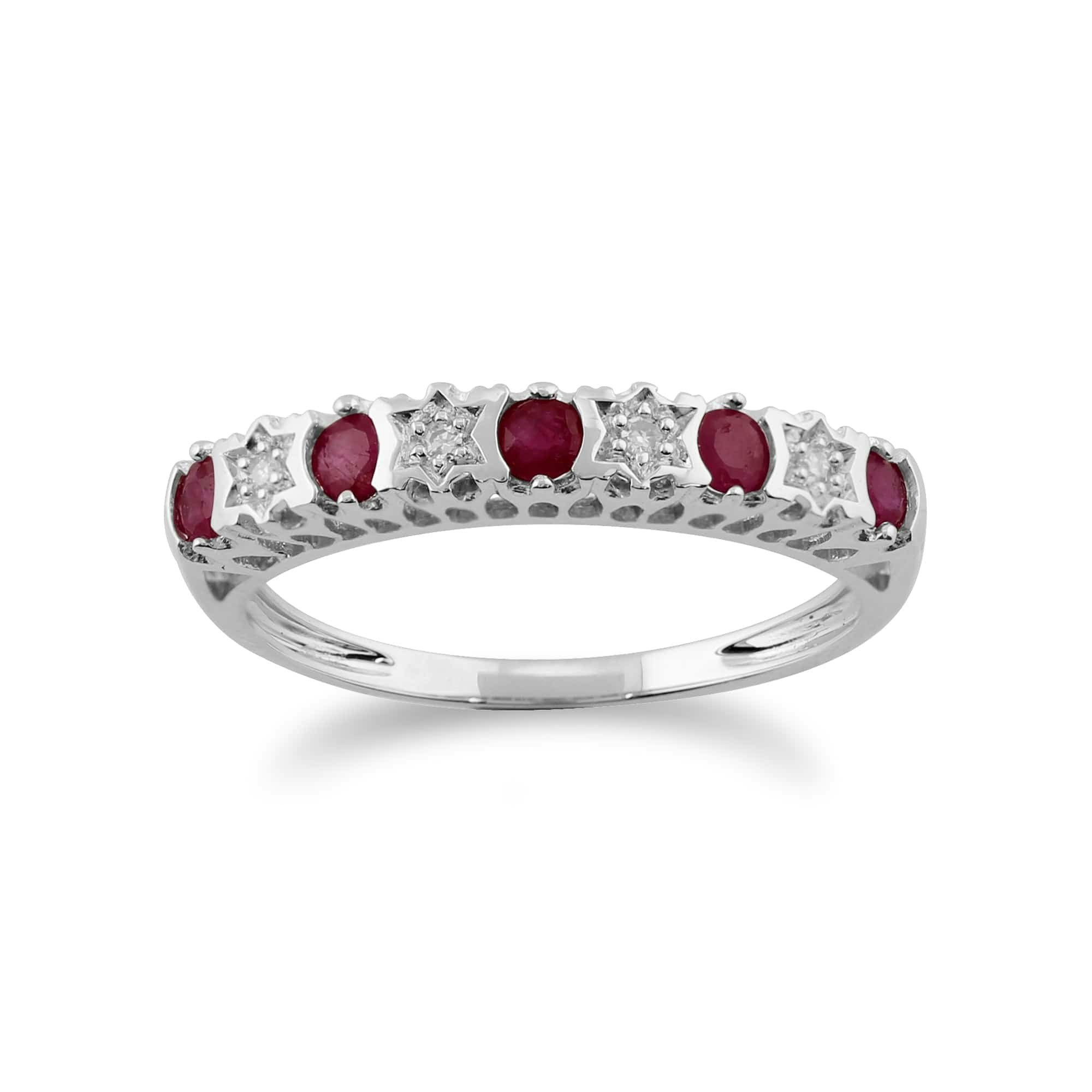 Gemondo White/Gold Classic Round Ruby & Diamond Half Eternity Ring In 9Ct - N
