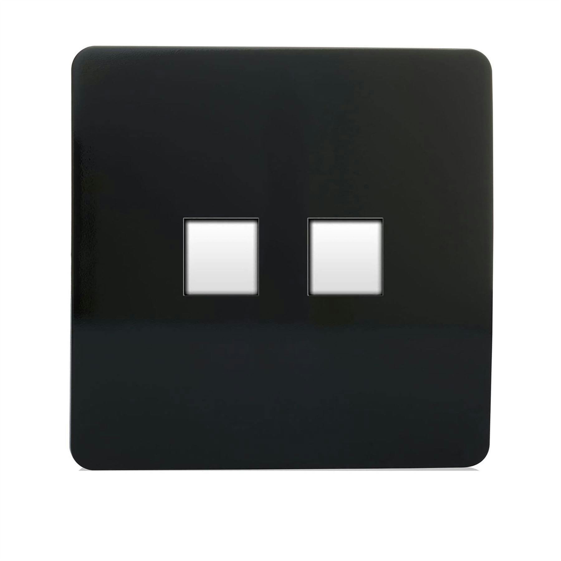Trendi Switch Black 2 Gang Rj45 Cat 5E Pc Ethernet & Telephone Slave Sockets In Piano