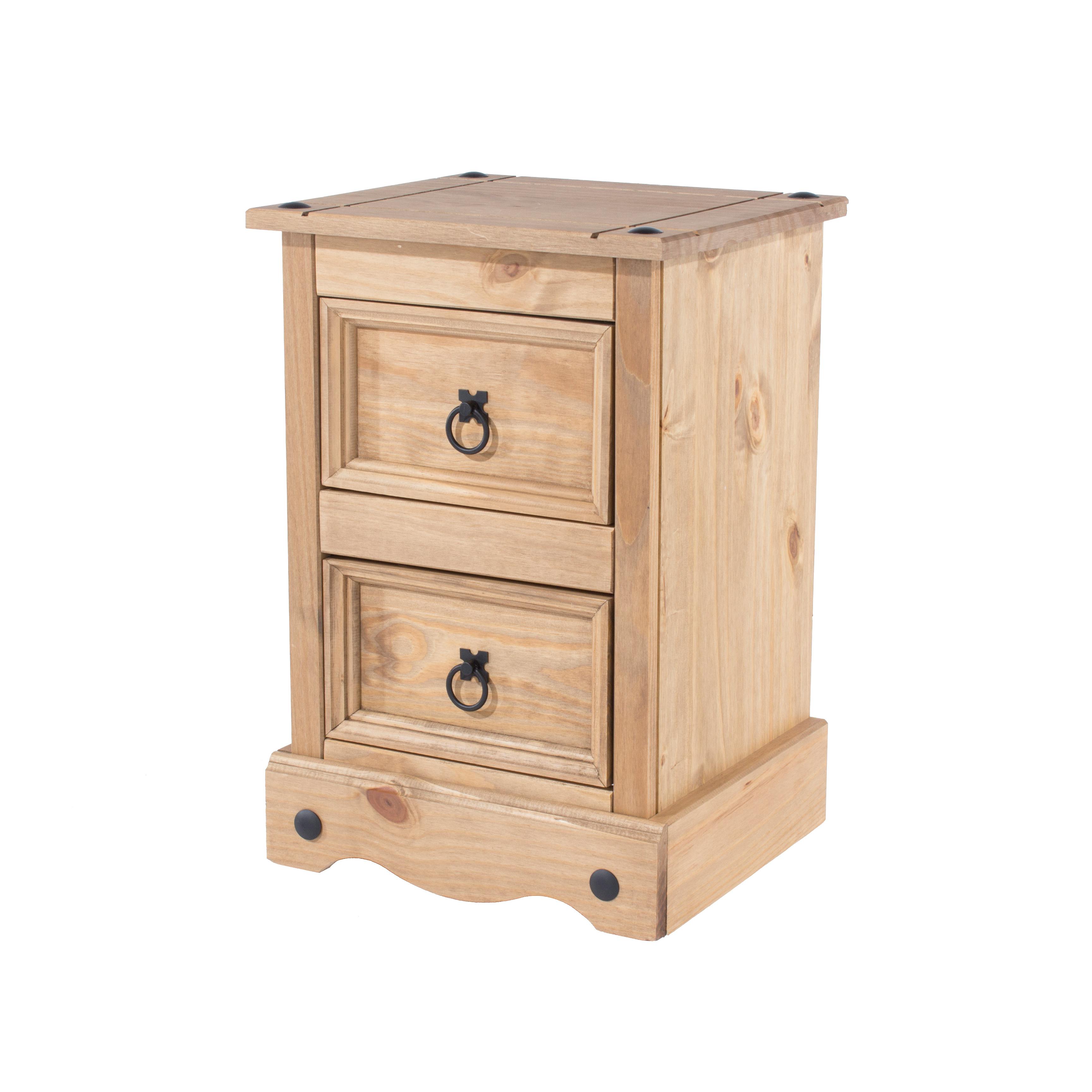 Rackhams Black Corona 2-Drawer Petite Bedside Cabinet - Antique Waxed Pine