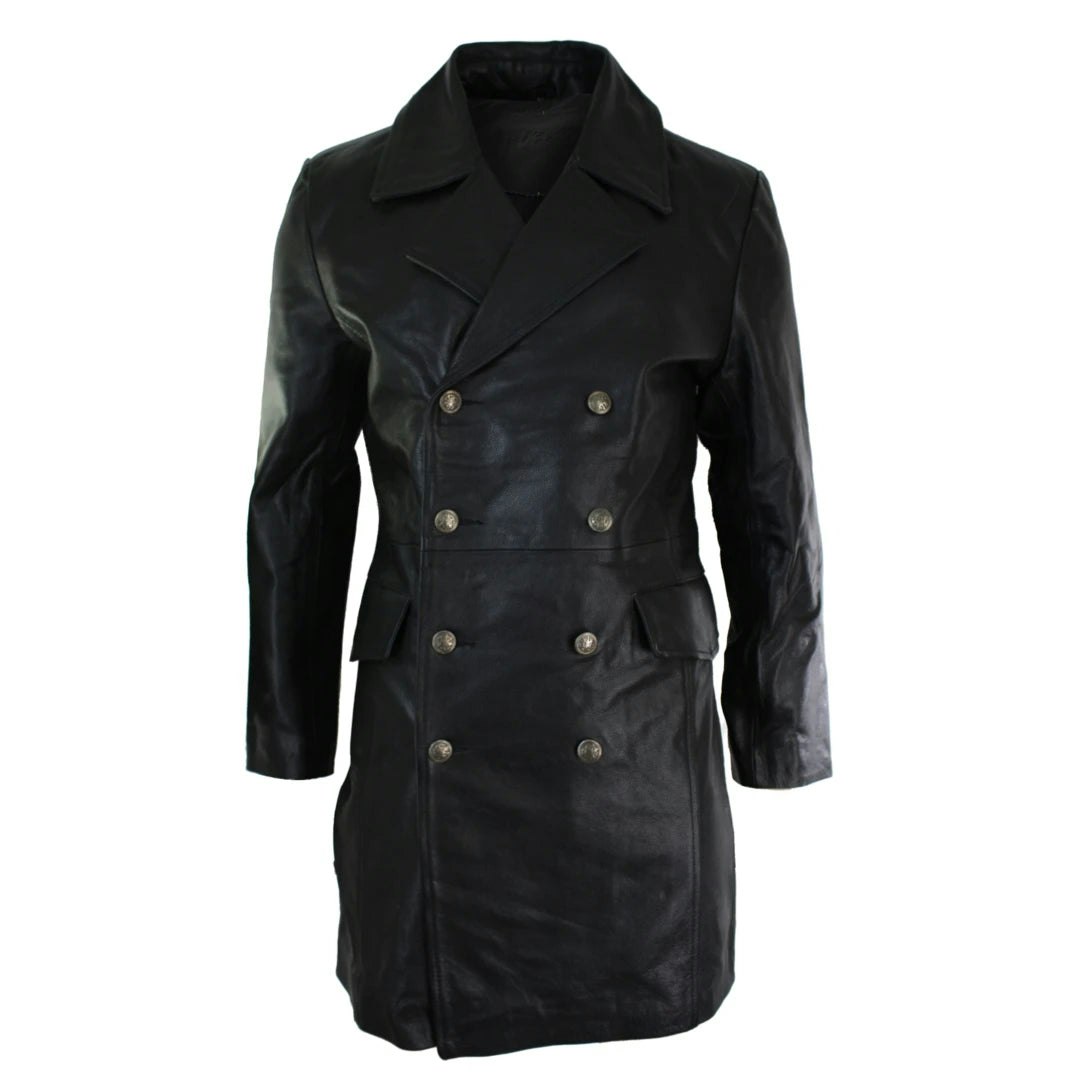 Infinity Leather Men's Black Leather Company Long 3/4 Leather Germans Jacket Punk Rock Emo - 4XL