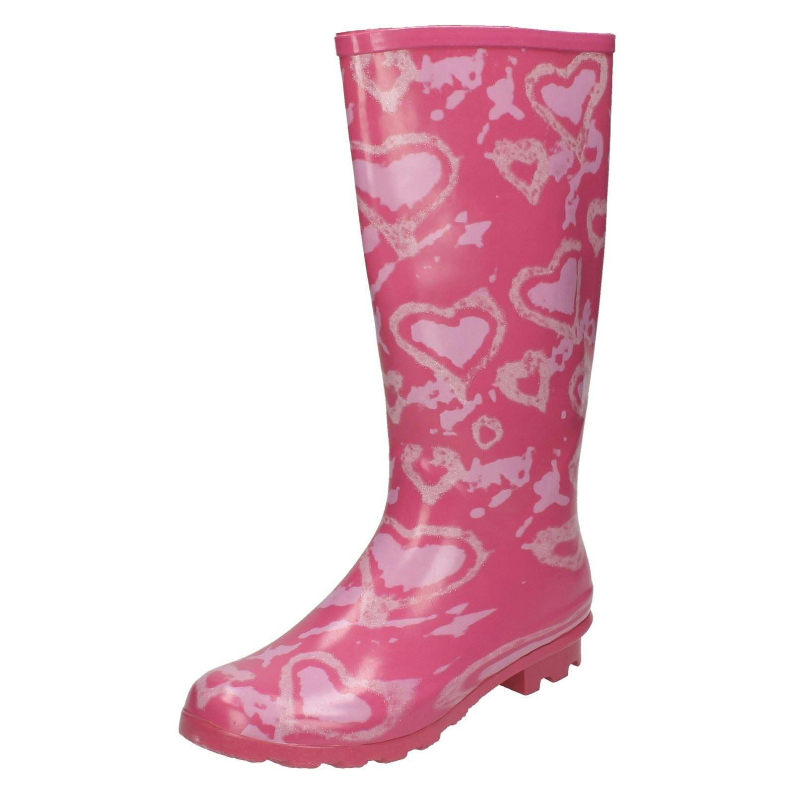 Spot On Girls Fuchsia Heart Design Wellington Boots X1034 - Uk 13 Child