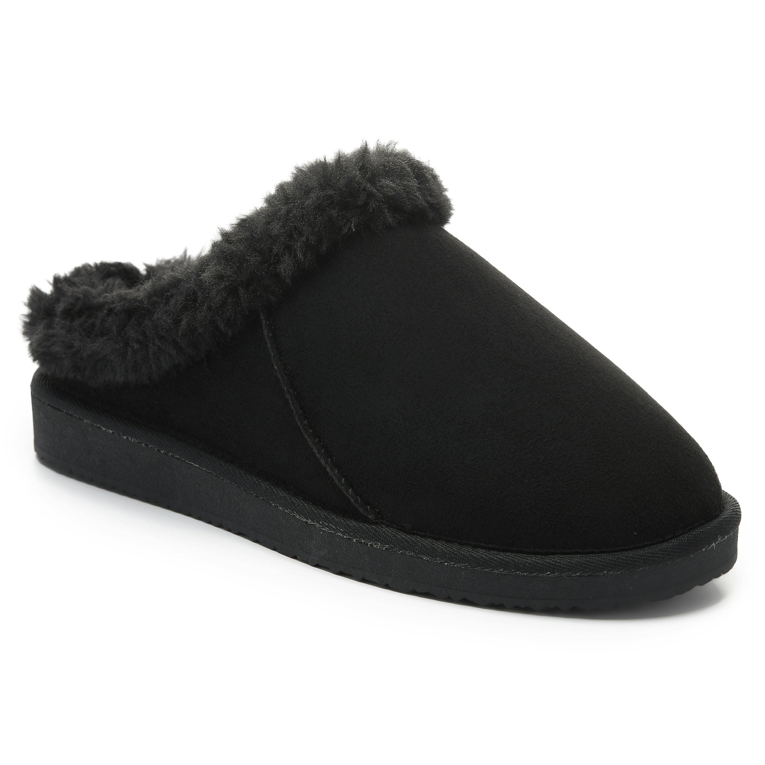 Viva Women's Black Polar Faux Suede Clog Style House Slippers – Shearling-Lined - 6