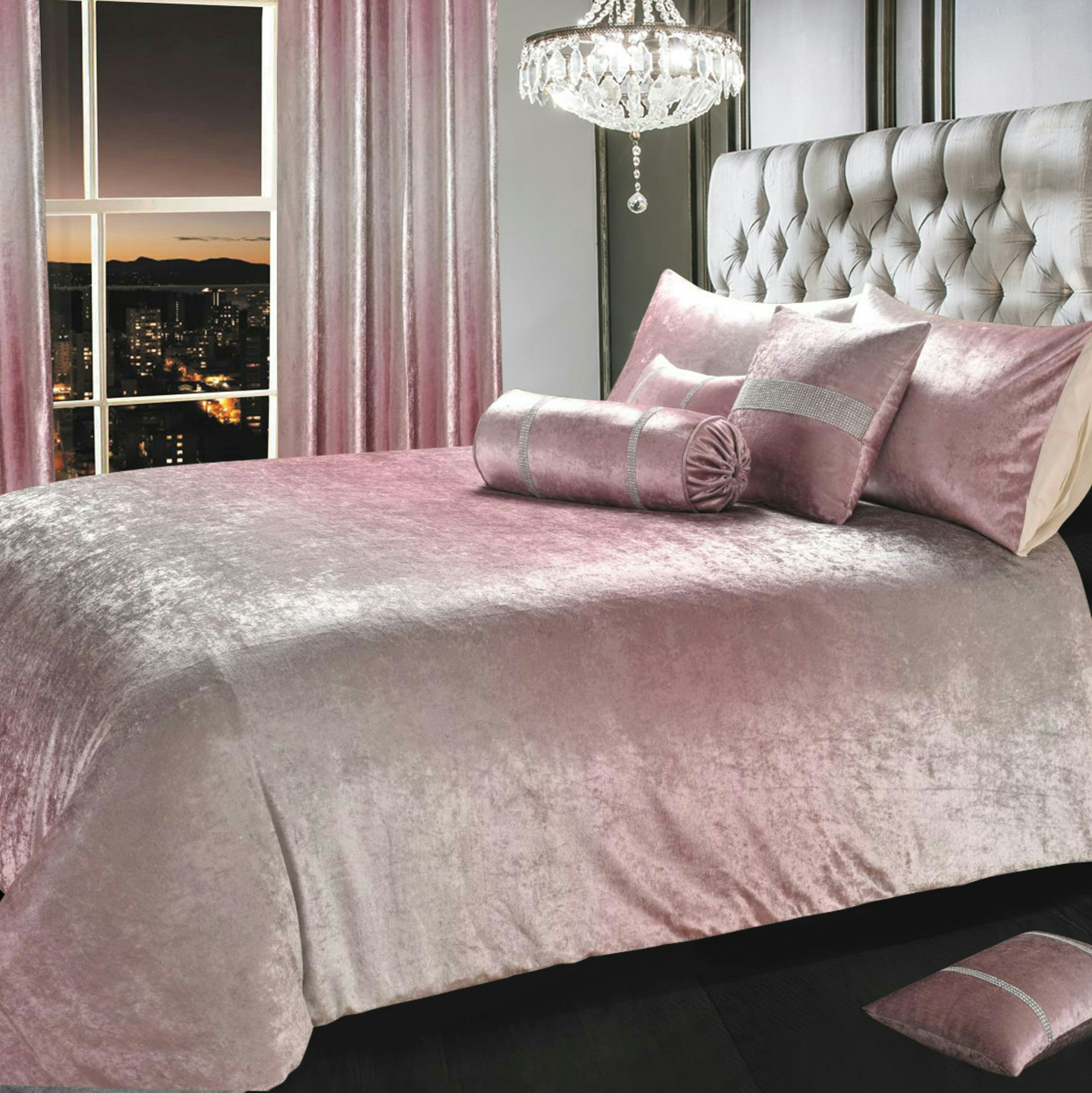 Intimates Pink Ombre Crushed Velvet Duvet Cover & Pillowcase Set - King