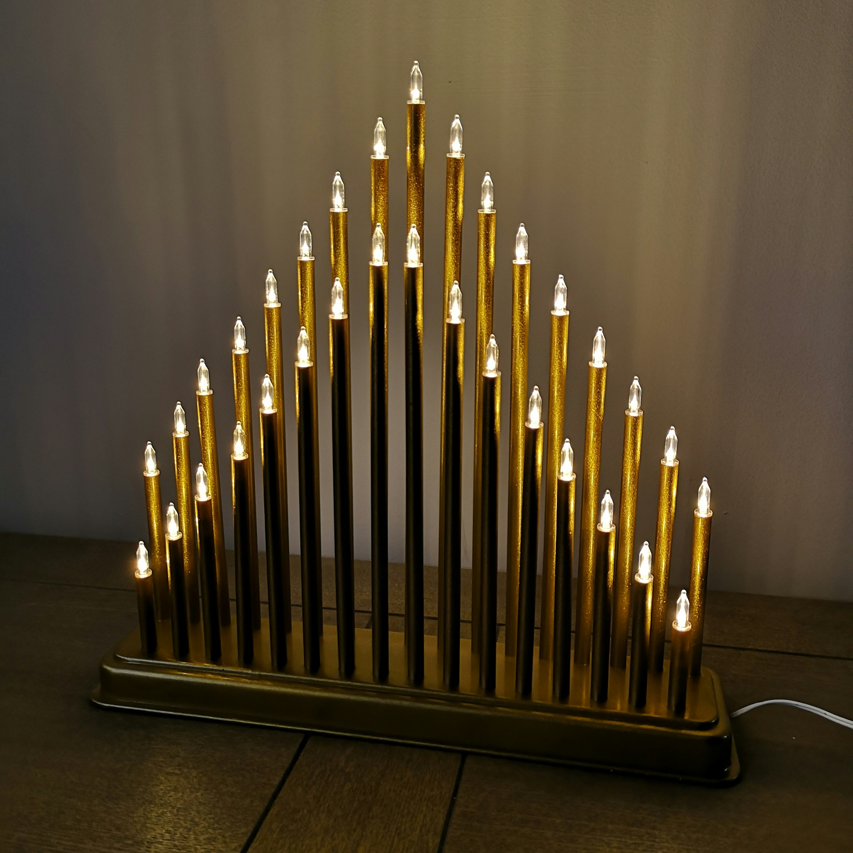 Samuel Alexander Gold 34Cm Premier Christmas Candlebridge With 33 Leds In Mains Operated