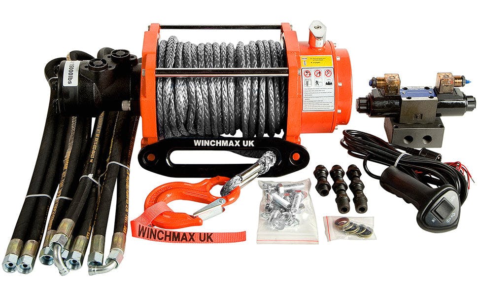 Winchmax Orange 10,000Lb (4,536Kg) Hydraulic Winch 25M X 10Mm Dyneema Rope 24V Control System