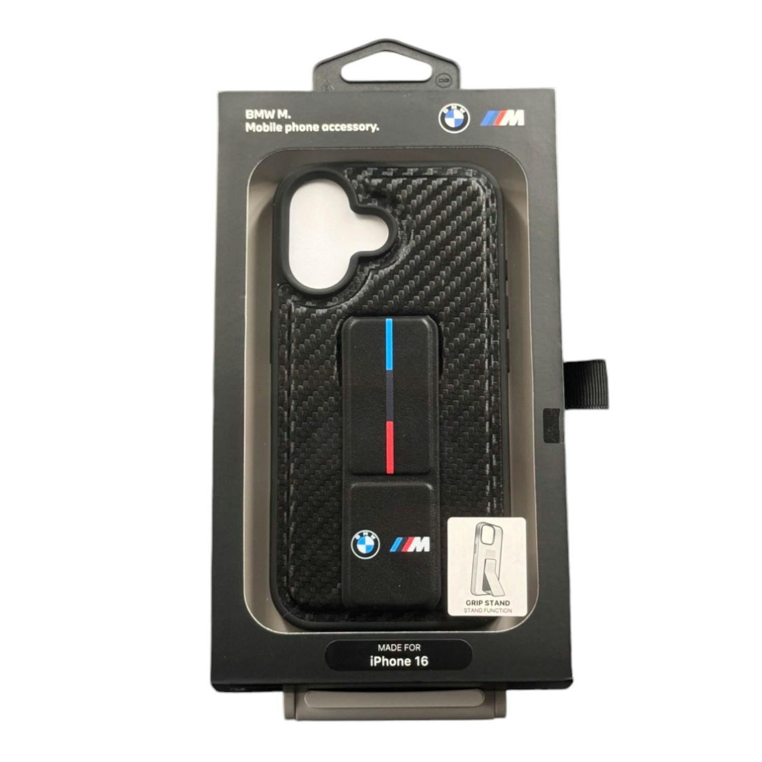 Bmw Black M Grip Stand Smooth And Carbon Case For Iphone 16 6.1" - Bmhc16sgspcck