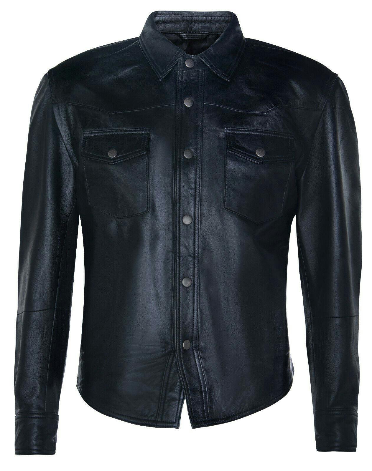 Men’s Genuine Leather Shirt Jeans Trucker Slim Fit Jacket - Image 2