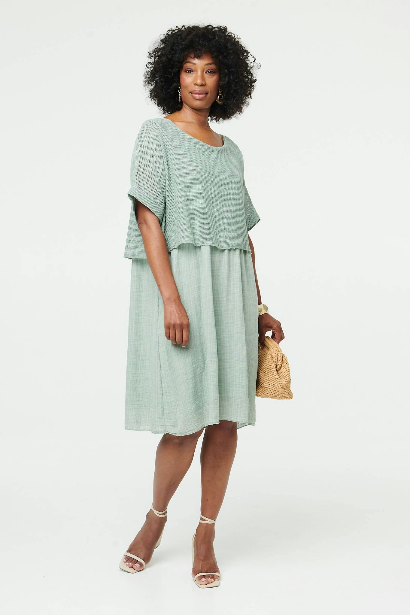 Izabel London Mesh Textured Layered Midi Dress - 8 - Sage