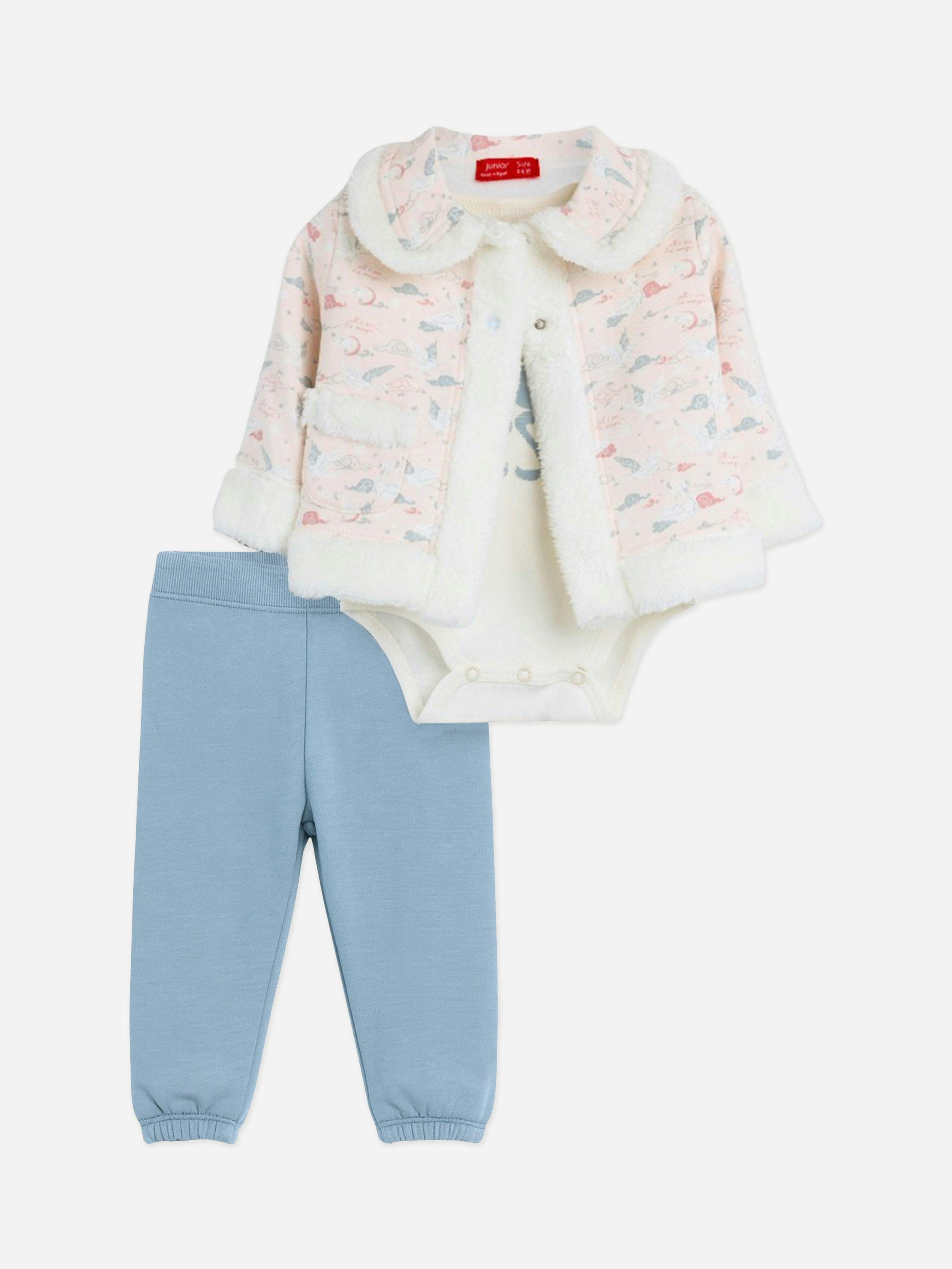 Mininio Women's Blue Baby Girls 3 Piece Outfit Set In - 0 - 3 Mths