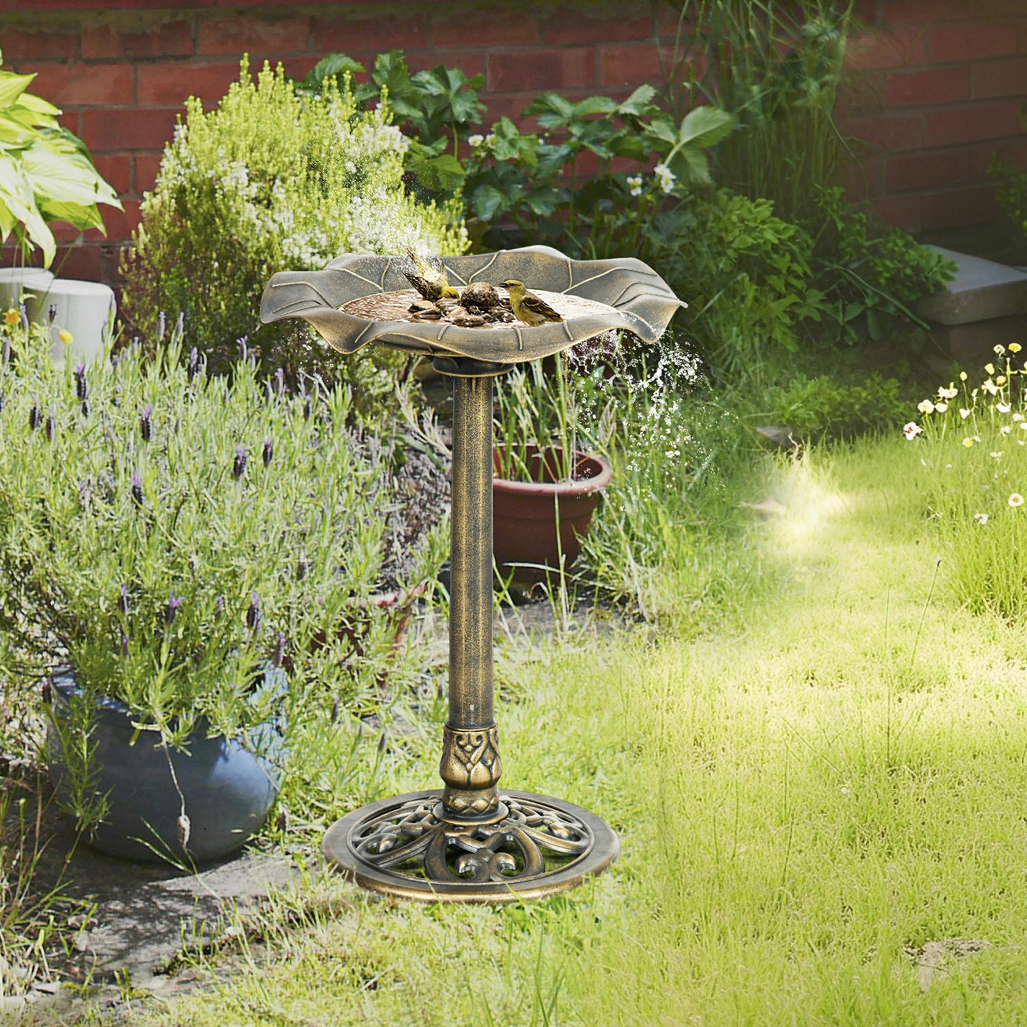 Rackhams Bronze Bird Bath For Garden, Birdbath With Lotus Leaf Basin, Tone