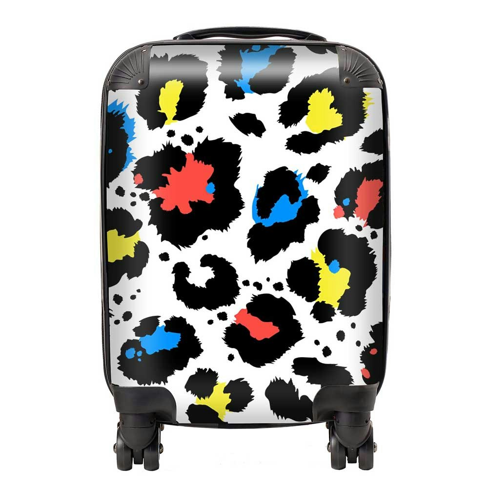 Warren Reed Black/White/Red Colou Leopard Print Suitcase - Mini Cabin