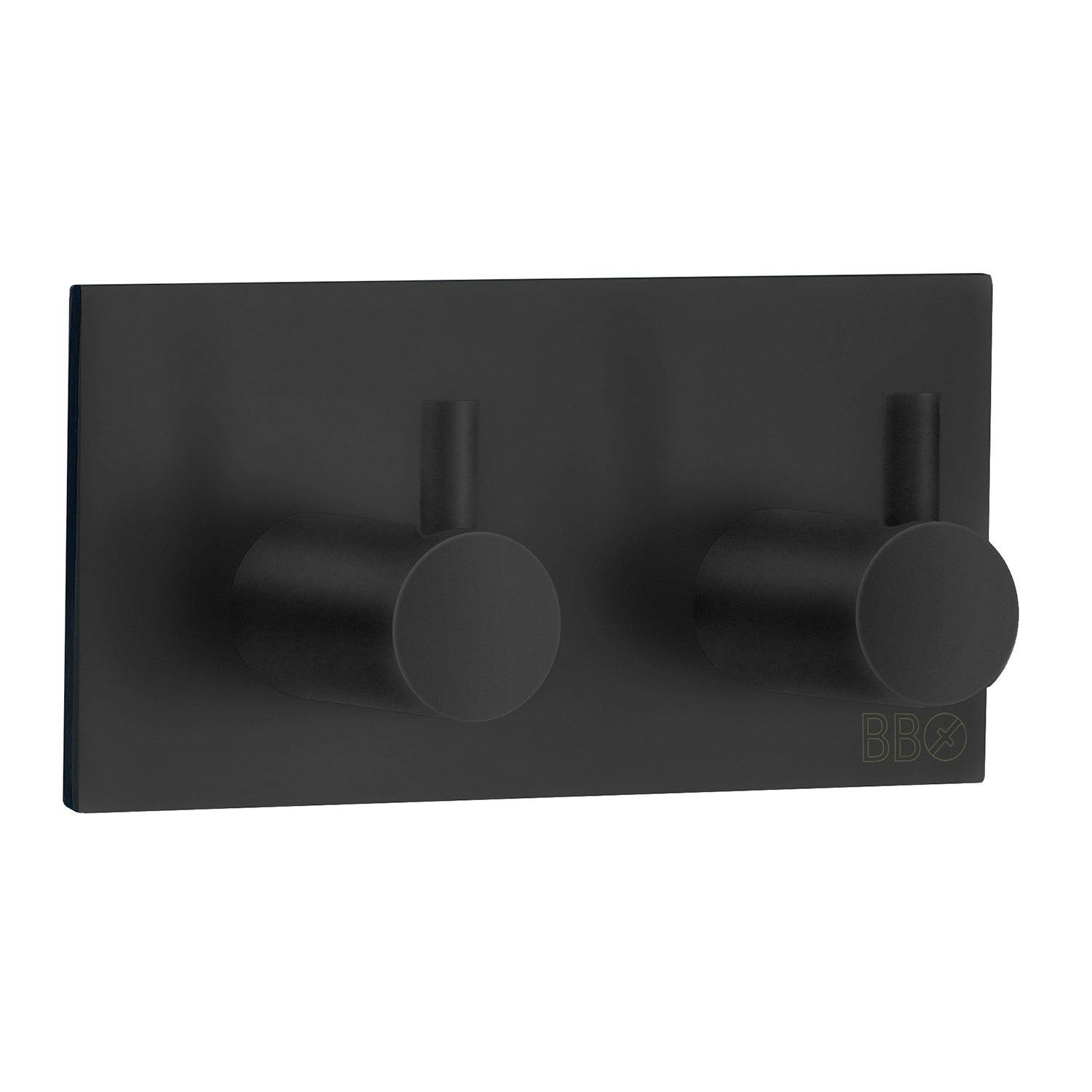 Rackhams Black Stainless Steel Double Towel Hook (90 X 45Mm) Self Adhesive Bathroom Wall Mounted