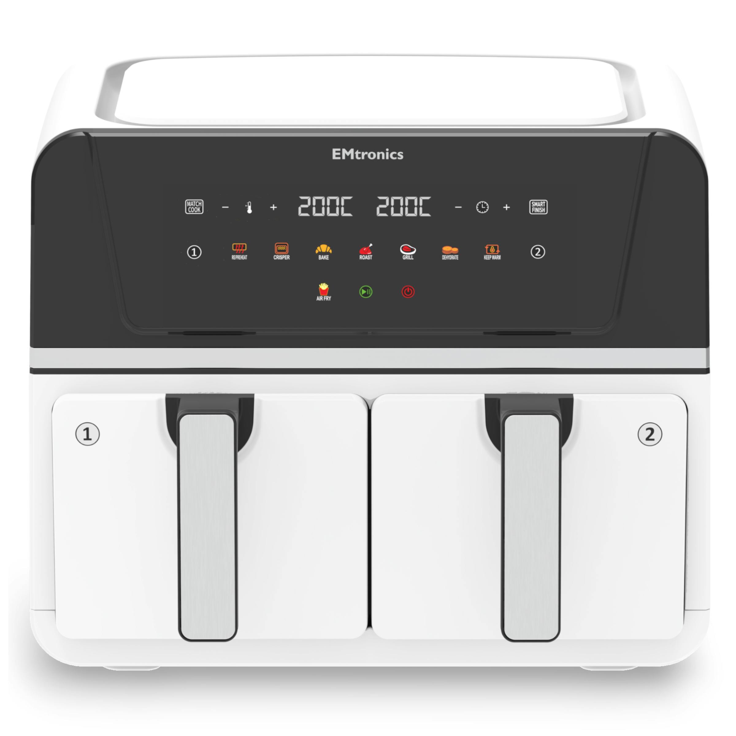 Emtronics White Dual Air Fryer 9 Litre - Various Colours - Standard