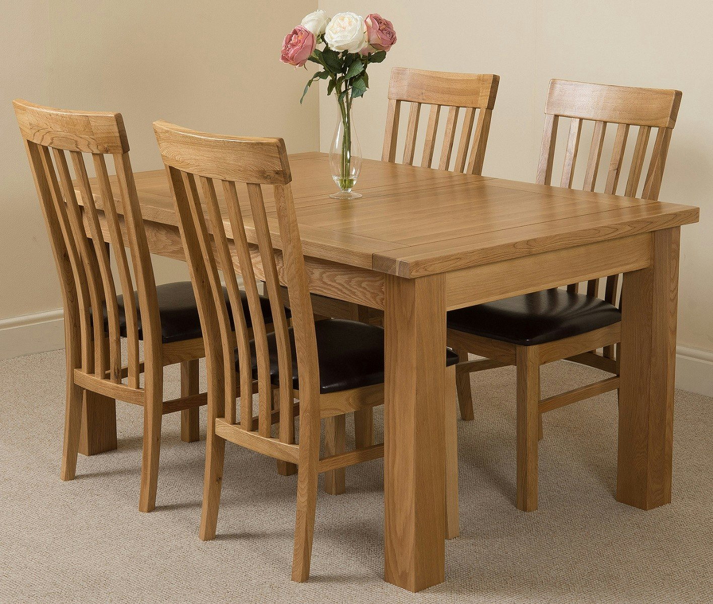 That's Furniture Grain/Brown Seattle Oak Extending Dining Table With Harvard Oak Chairs - Natural Oak - 4 Chairs