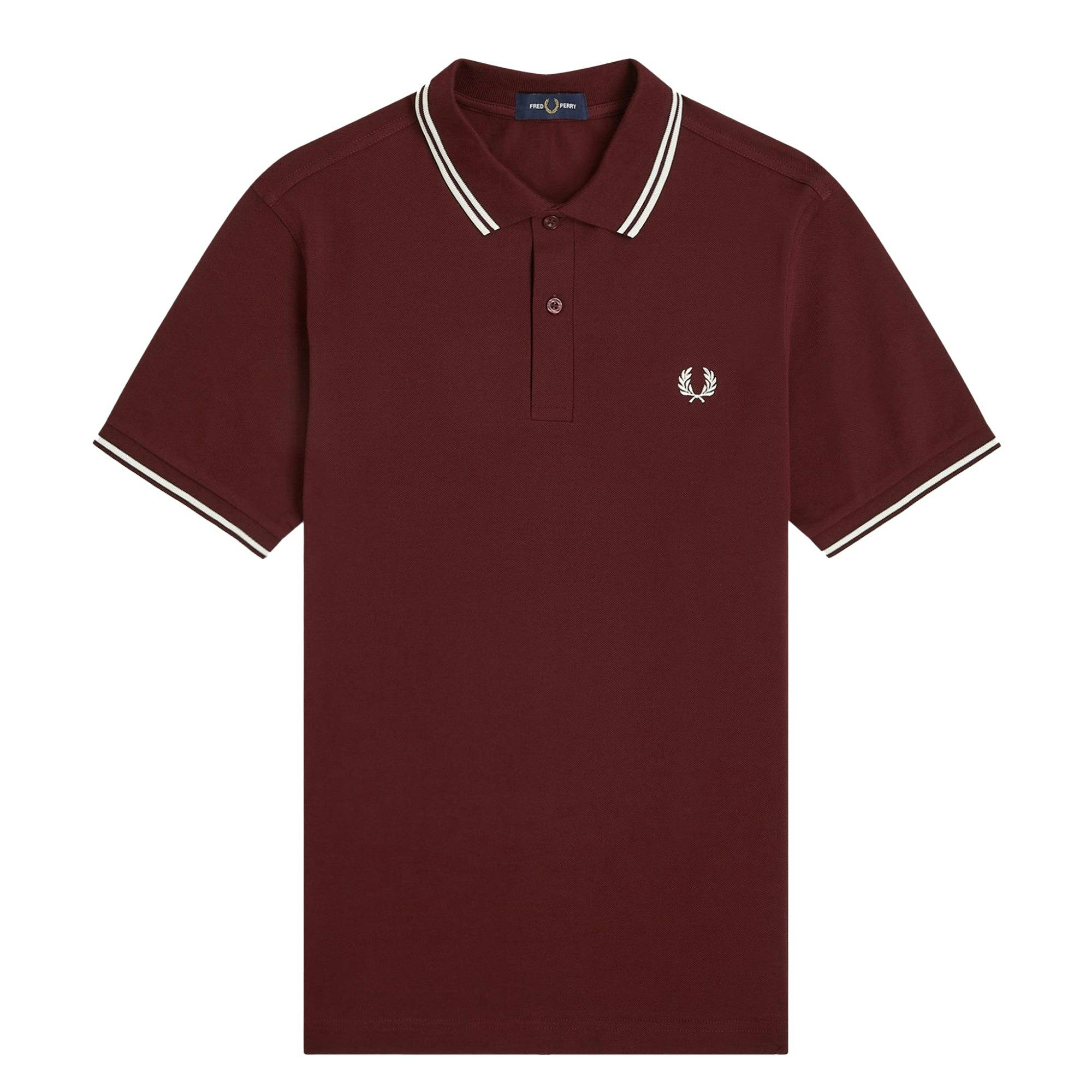 Fred Perry Twin Tipped Polo Shirt Oxblood/Ecru/Ecru - Xxxl