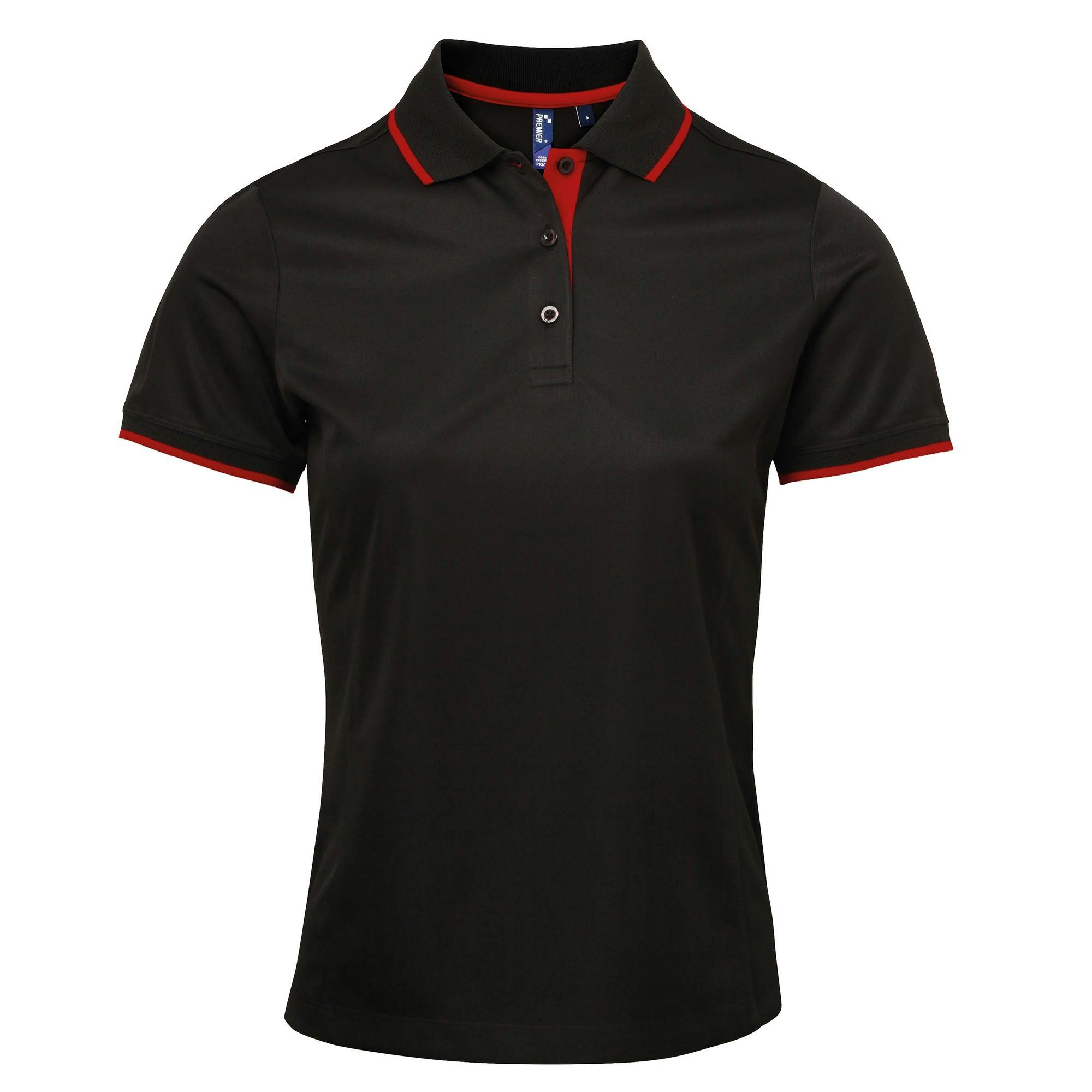 Premier Womens/Ladies Contrast Coolchecker Polo Shirt (Black/Red) - Size Large - Image 3