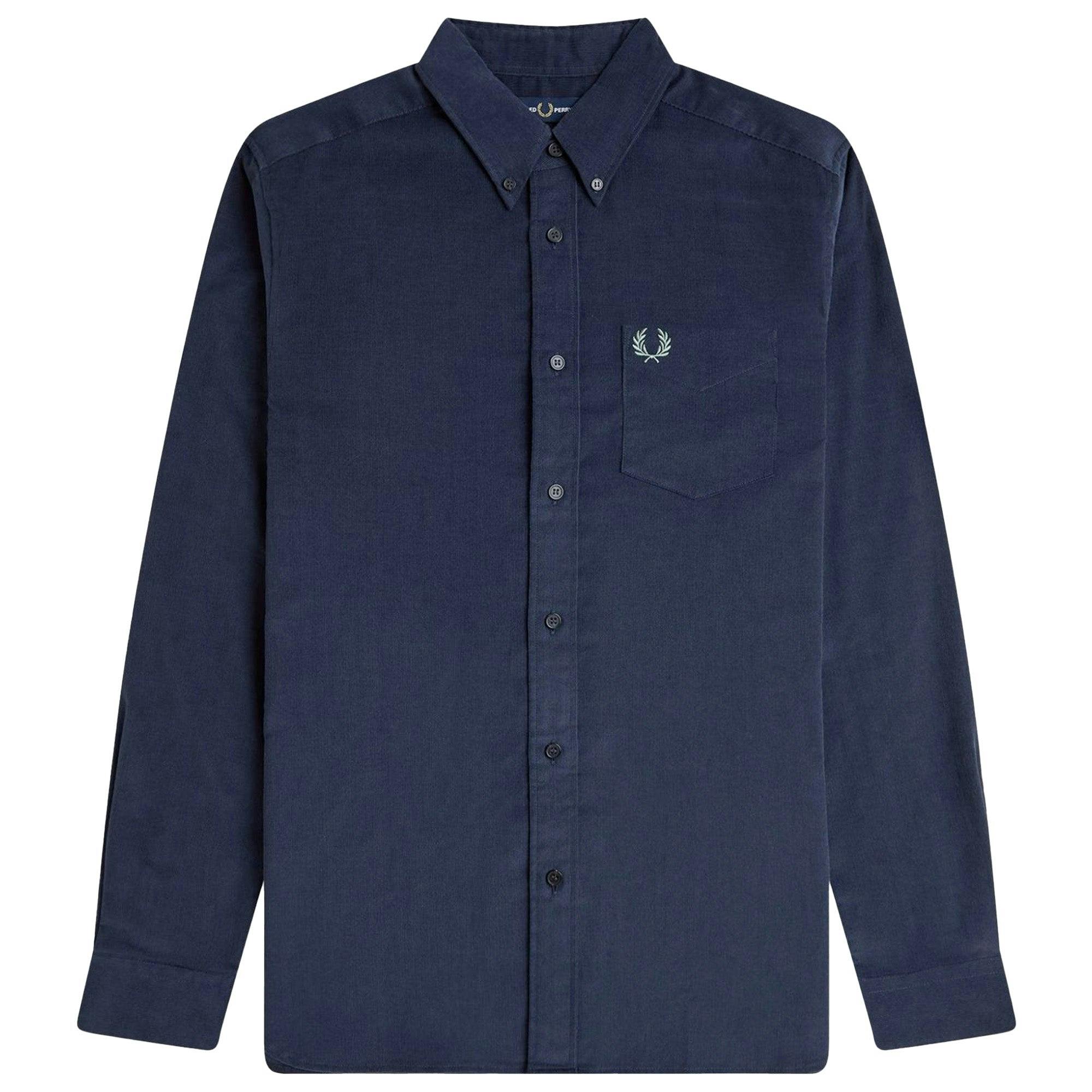 Fred Perry Dark Sim Fit Needle Cord Shirt - Airforce - Small