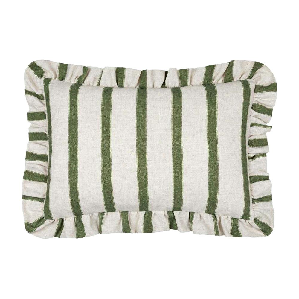 Wylder Connie Ruffles Striped Cushion Cover - Moss - 35Cm X 50Cm - Moss - 85% Polyester/15% Linen