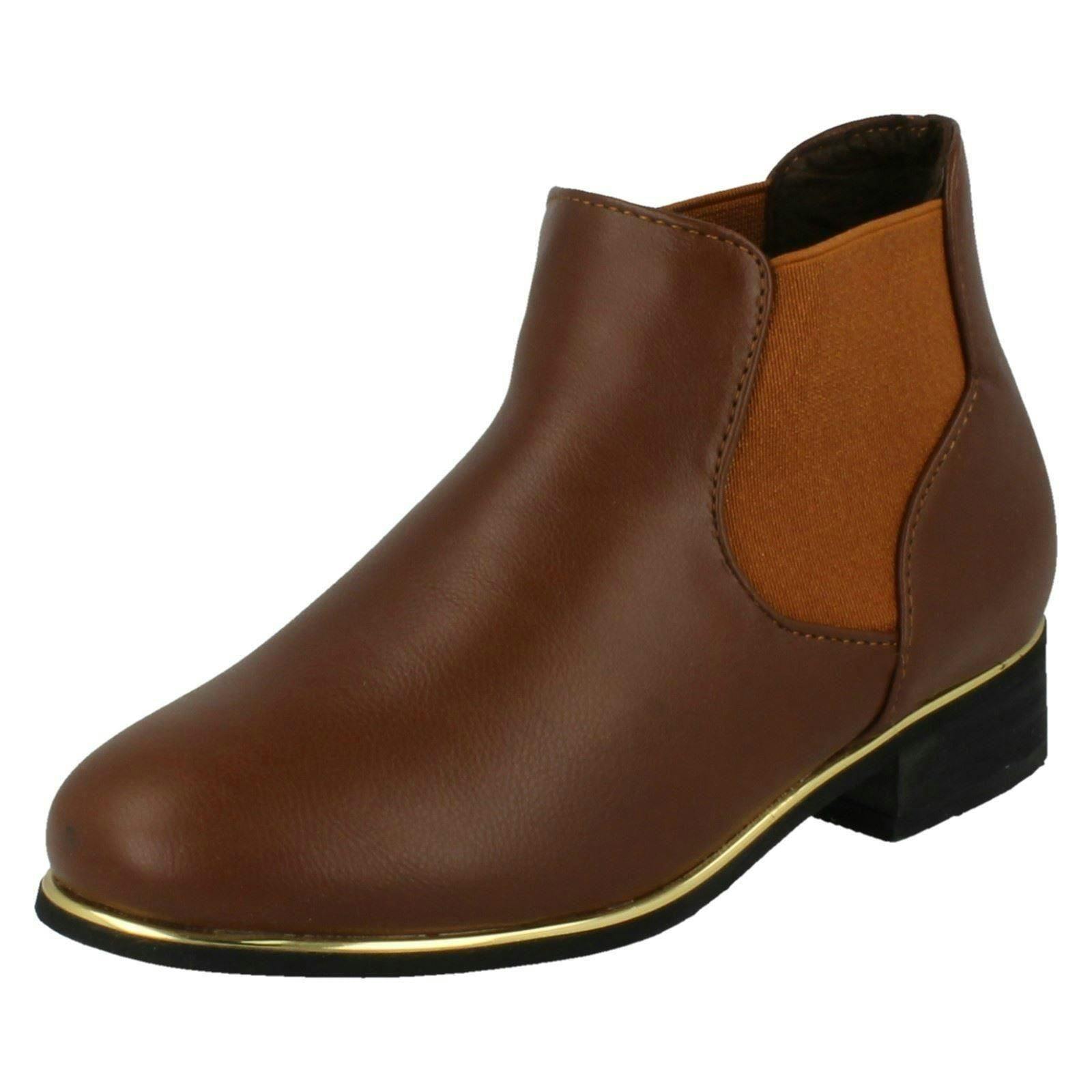 Spot On Girls Casual Mid Heel Ankle Boots - Tan - Uk 12 Child
