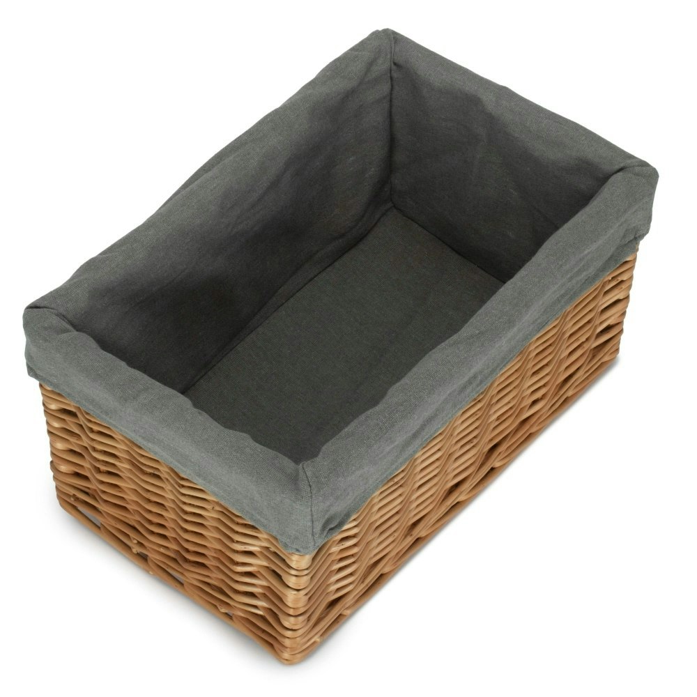 Rackhams Grey Double Steamed Cotton Lined Willow Storage Baskets - Medium