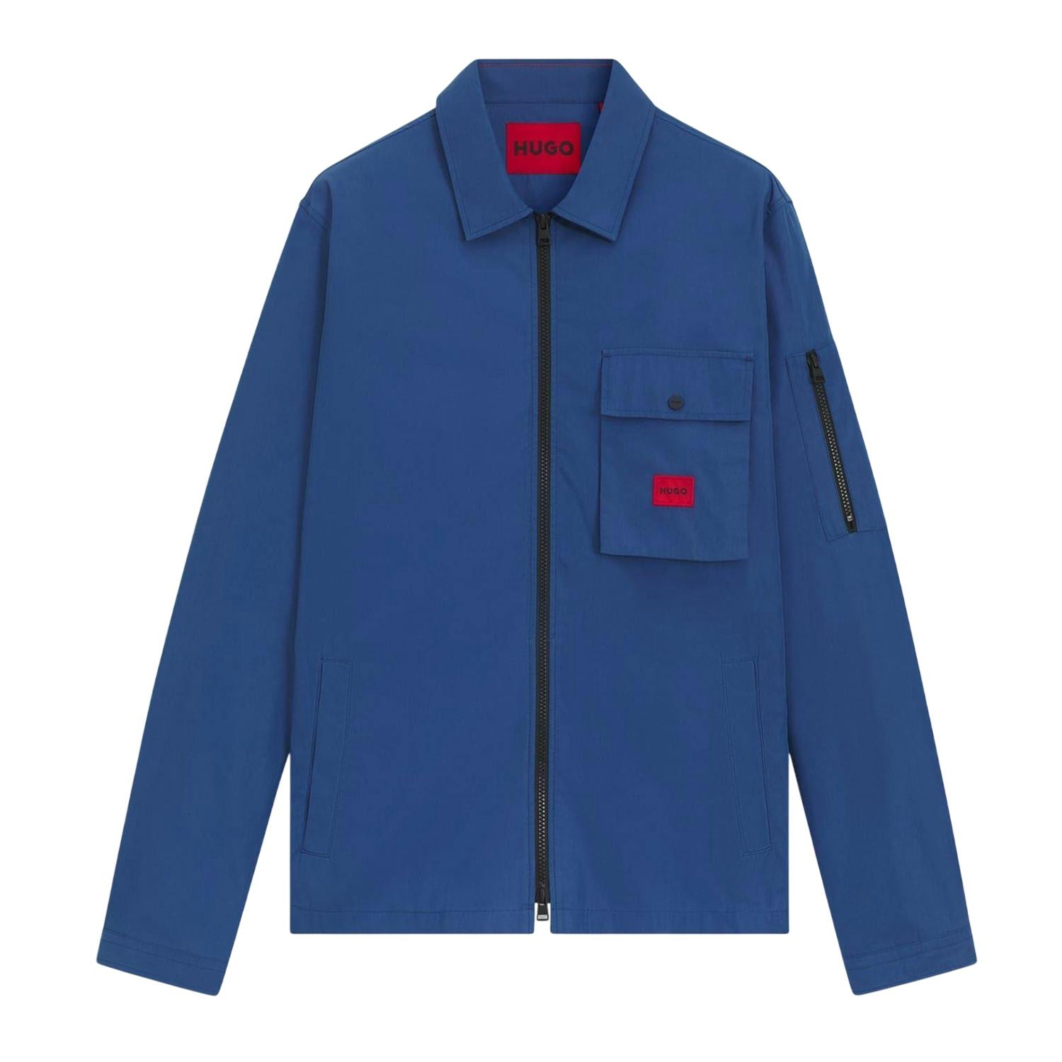 Hugo Men's Blue Logo Cotton Overshirt - Medium - Xxl - Medium - 100% Mixed