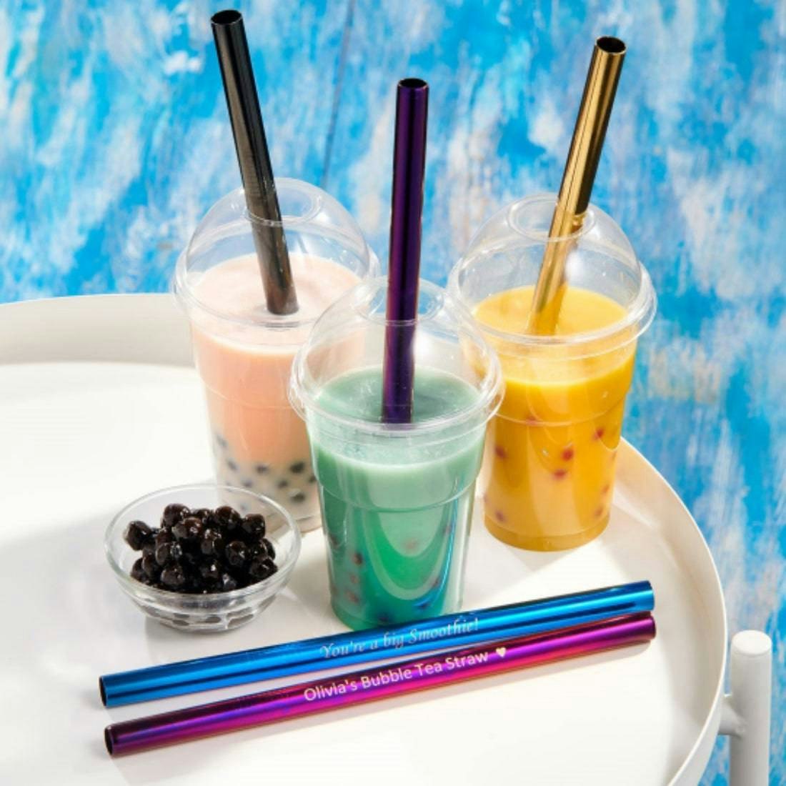 Rackhams Blue Personalised Metal Boba Bubble Tea Straws