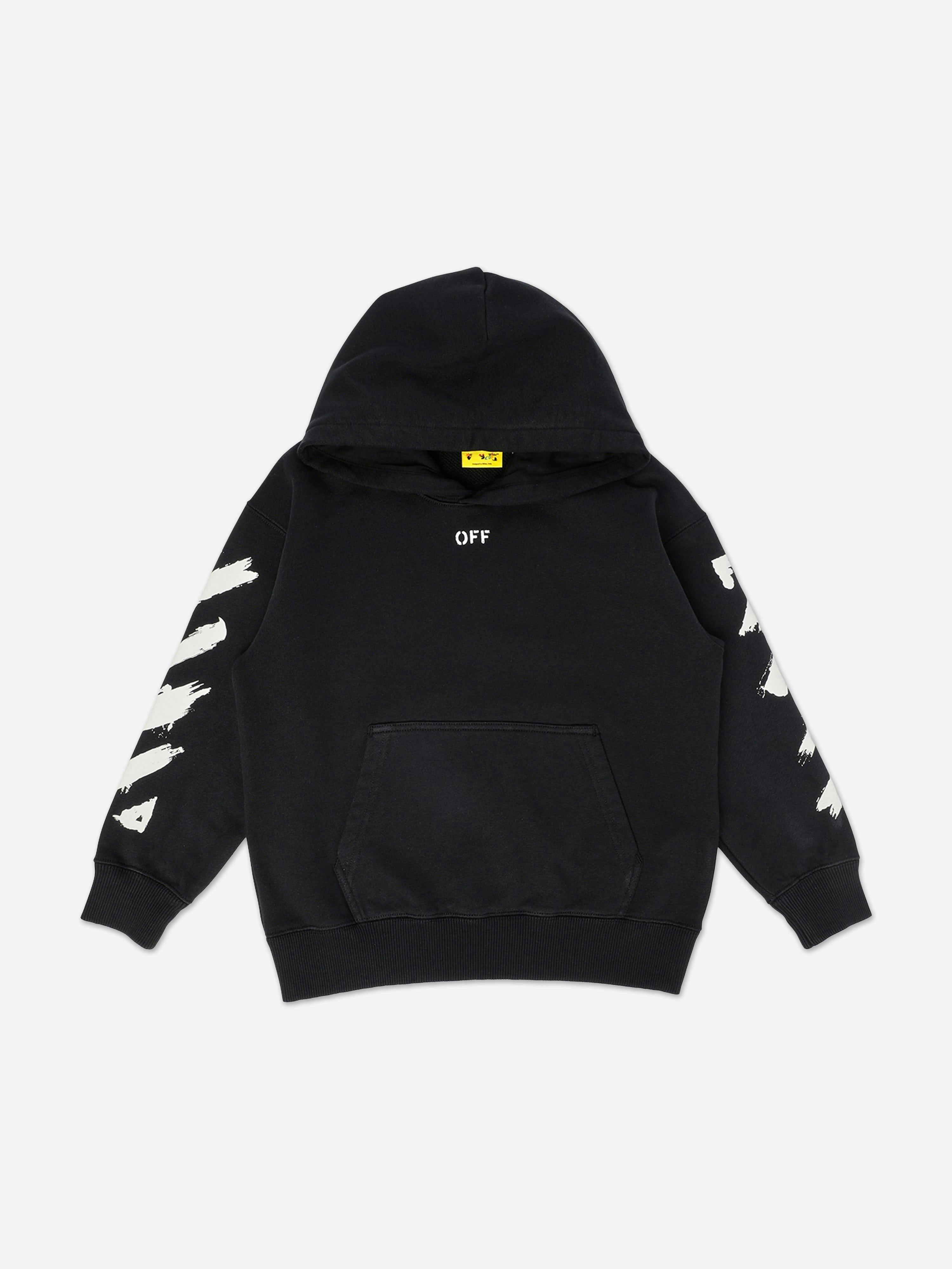 Off-White Boys White/Black Off- Diag Paint Hoodie In - 6 Yrs