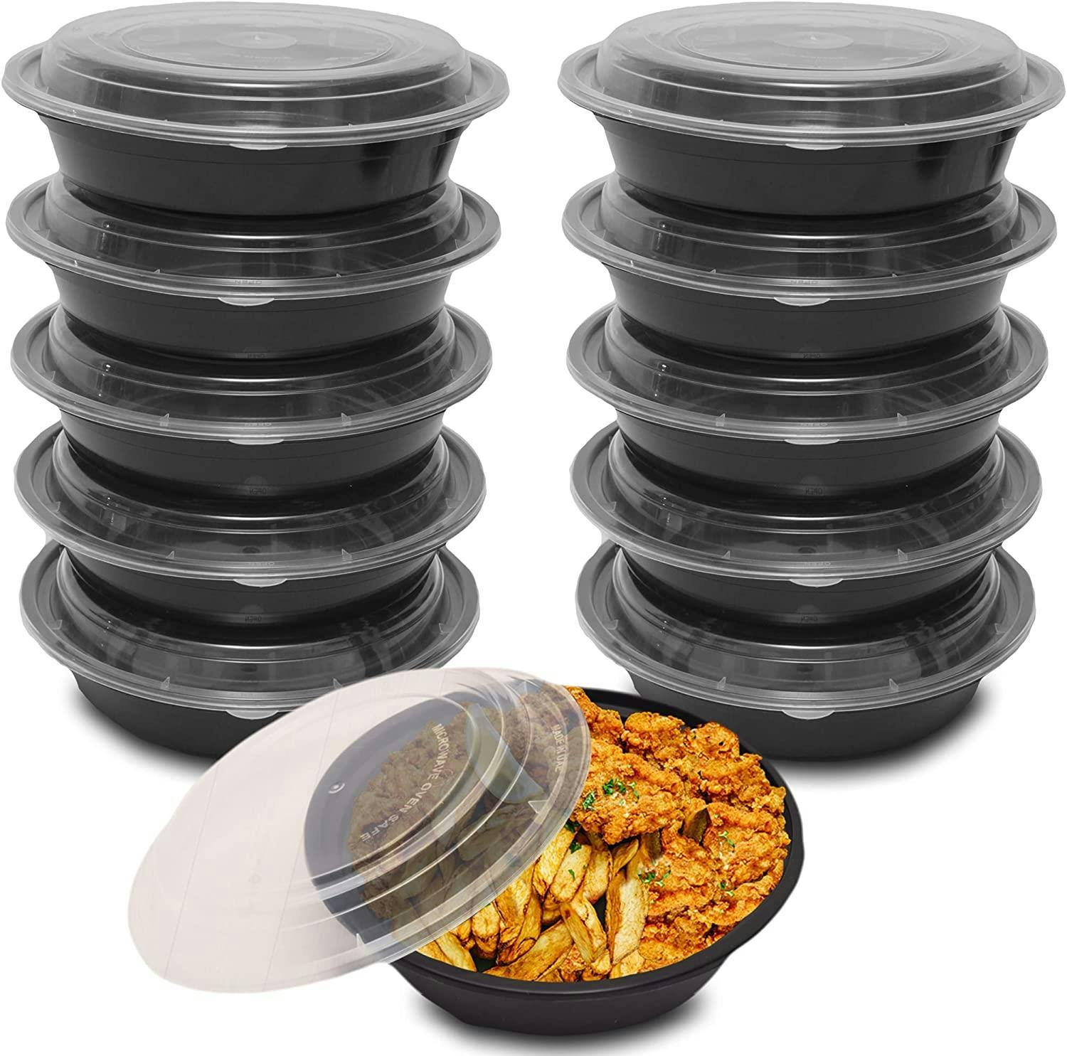 Rackhams Black 24Oz Round Meal Prep Food Containers With Lid Reusable Bpa Free Food Storage Box - Bpa-Free Plastic - Pack Of 20