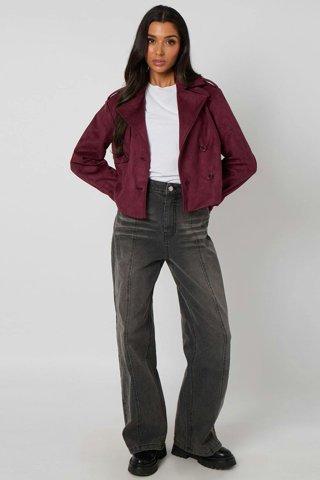 Urban Bliss Plum Cropped Faux Suede Trench - 12