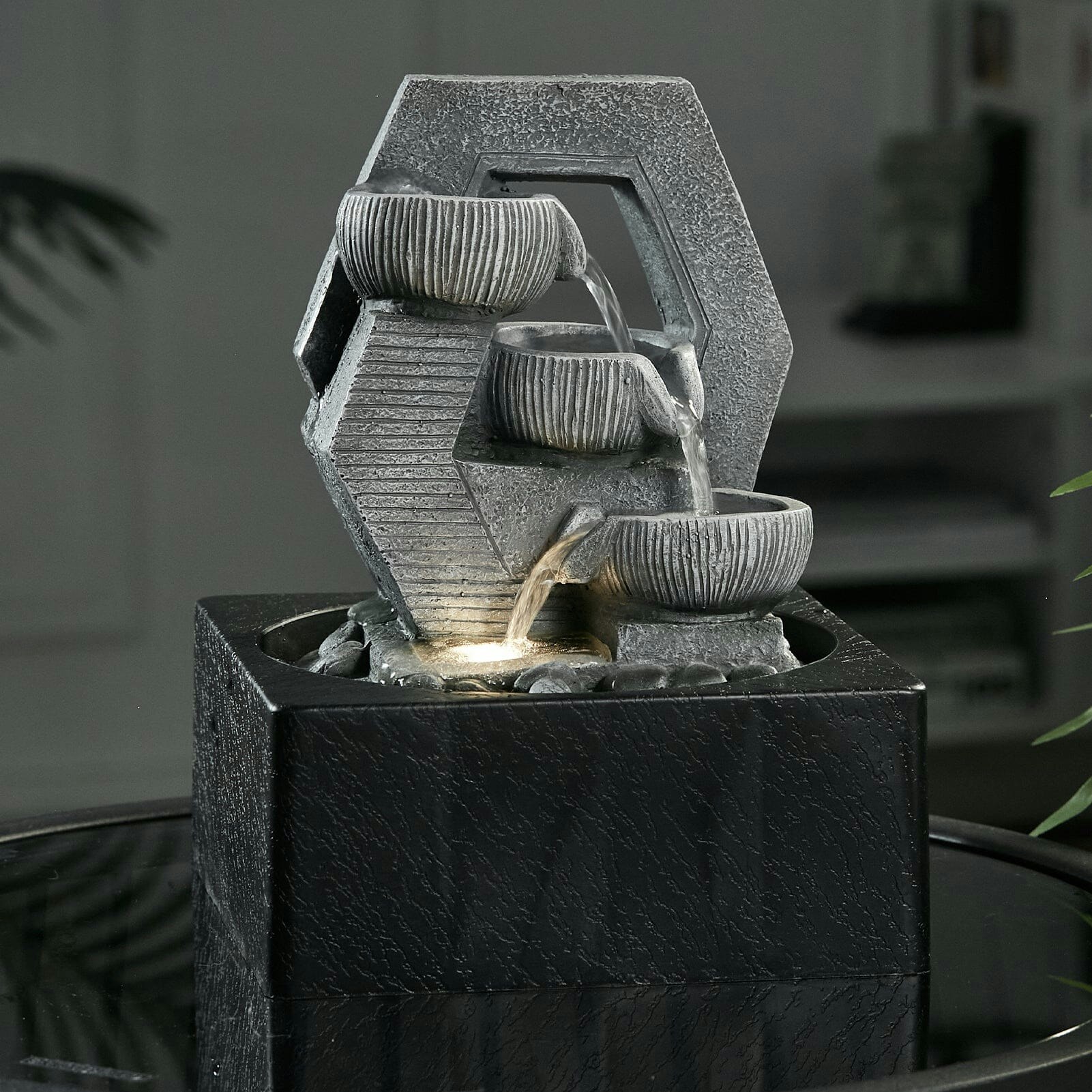 Rackhams Light Led Cascade Tabletop Fountain Relaxing Water Feature For Relaxation And Meditation Soothing Waterfall Design