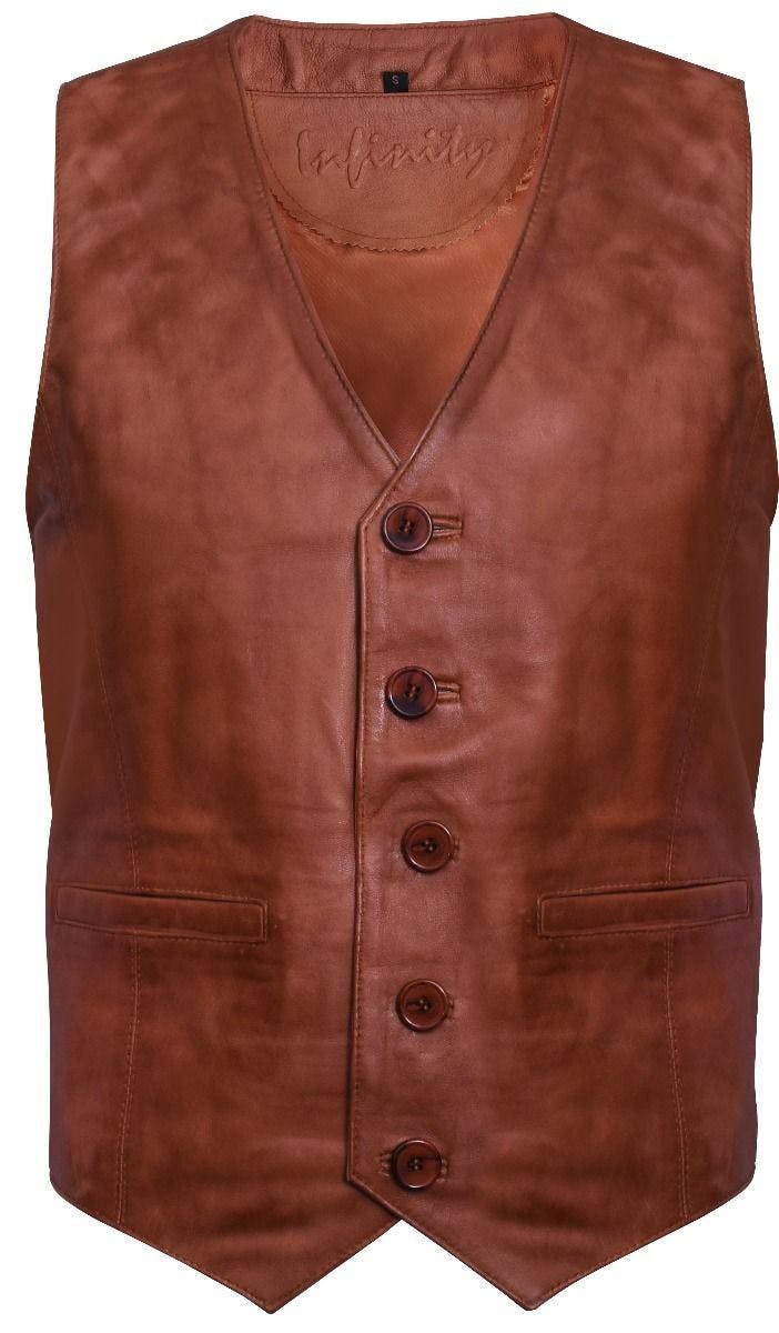 Infinity Leather Men's Leather Waistcoat Formal Traditional Gilet Vest - Uk S | Eu 46 | Us 36 - Tan