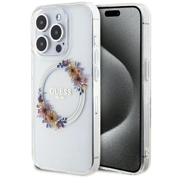 Guess Iml Flowers Wreatch With Magsafe Hard Case For Iphone 15 Pro Max 6.7" Transparent - Guhmp15xhfwfct