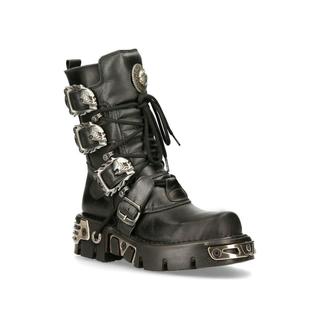 New Rock Black Mid-Calf Gothic Leather Boots-391-S1 - Uk 8 | Eu 42 | Us 10