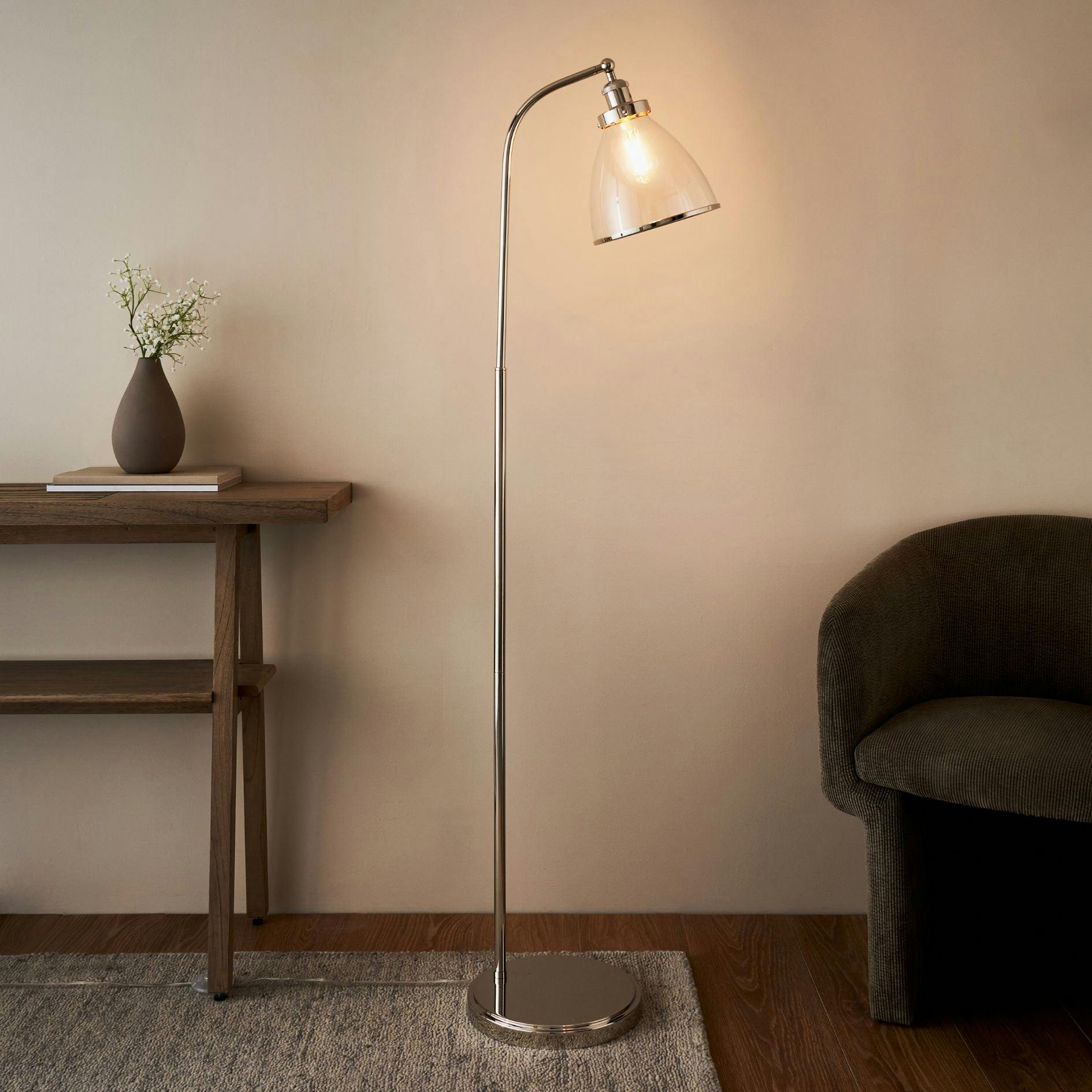 Rackhams Light Brunswick Polished Nickel & Glass Task Floor Lamp