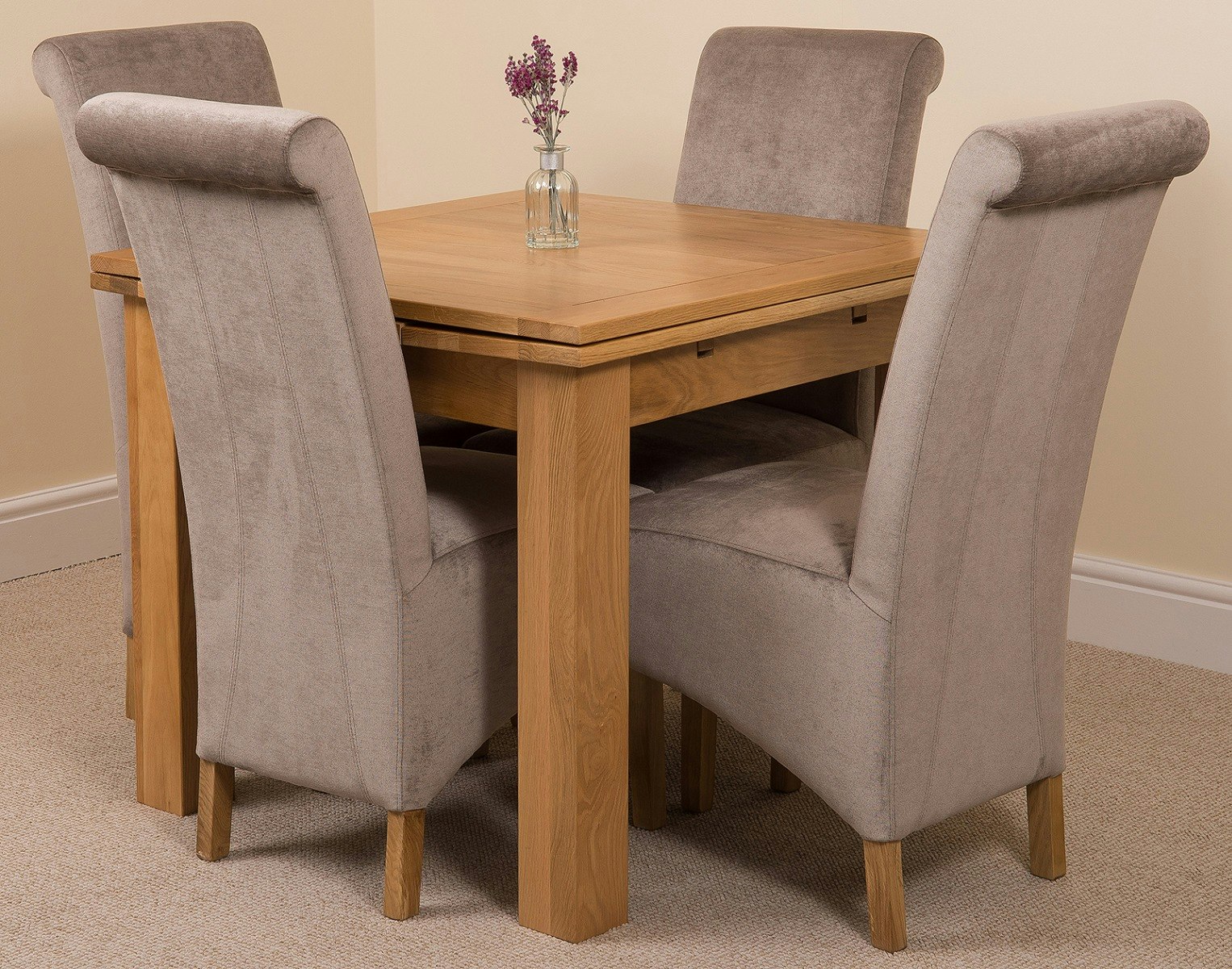 Rackhams Grey Richmond Extending Oak Dining Set With Montana Fabric Chairs - 4 Chairs Small
