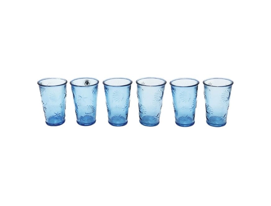 Rackhams Blue Beyond The Sea Bottle And Tumblers - Beyond The Sea 6 Tumblers - Recycled Glass