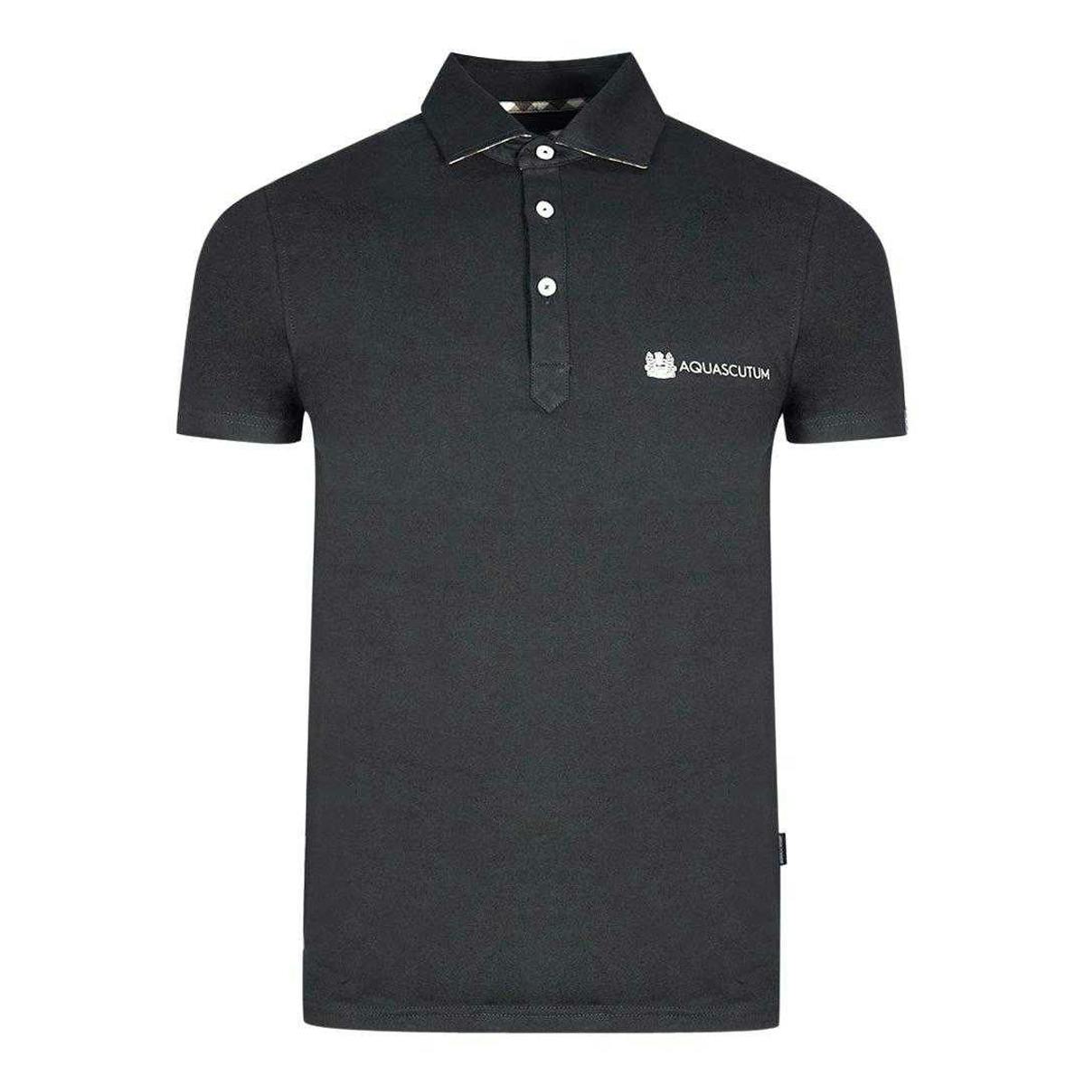 Aquascutum Unisex Black Adult Aldis Block Logo Polo Shirt - S