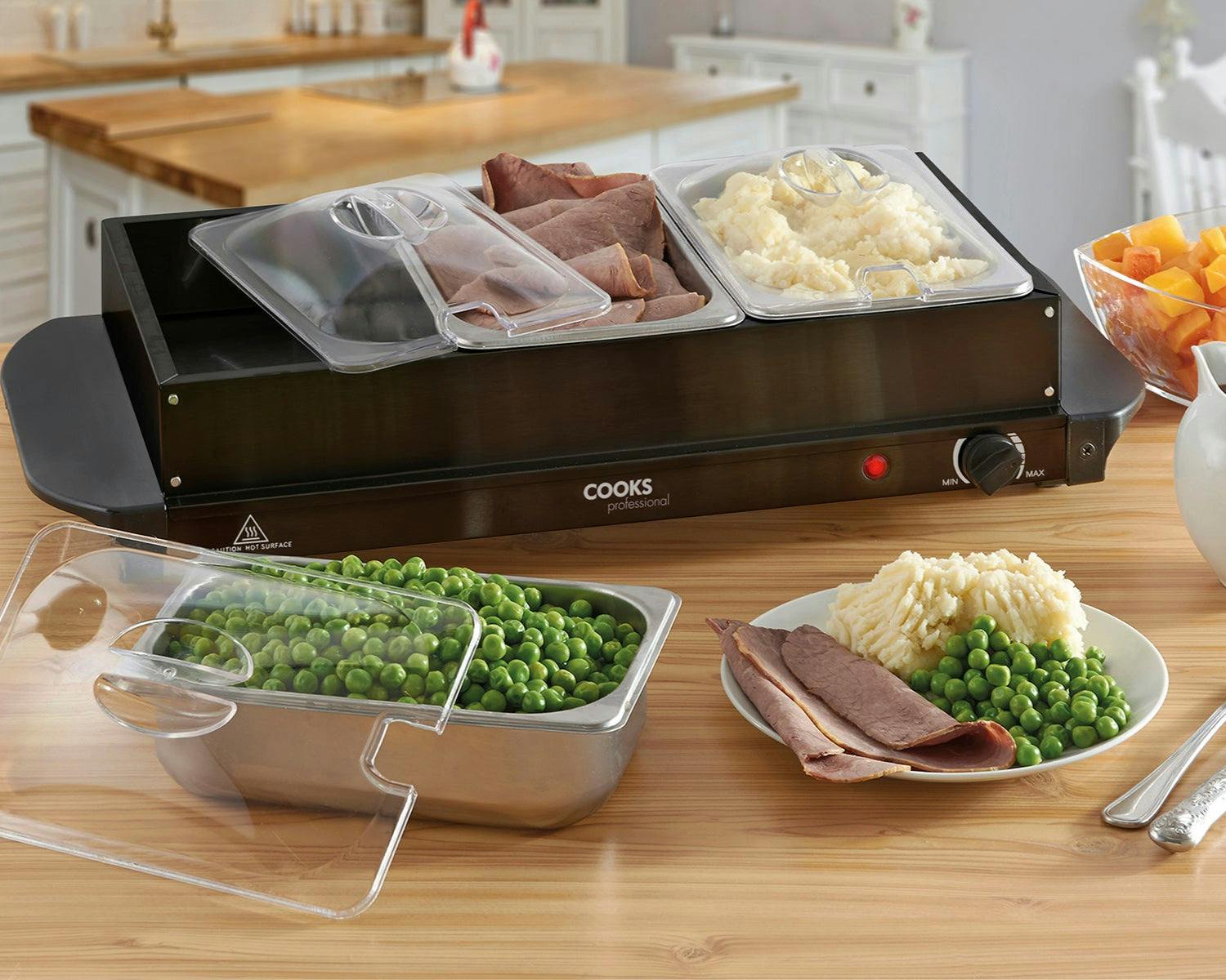 Cooks Professional 3 Section Buffet Warmer | 4.5L | Black - Image 3