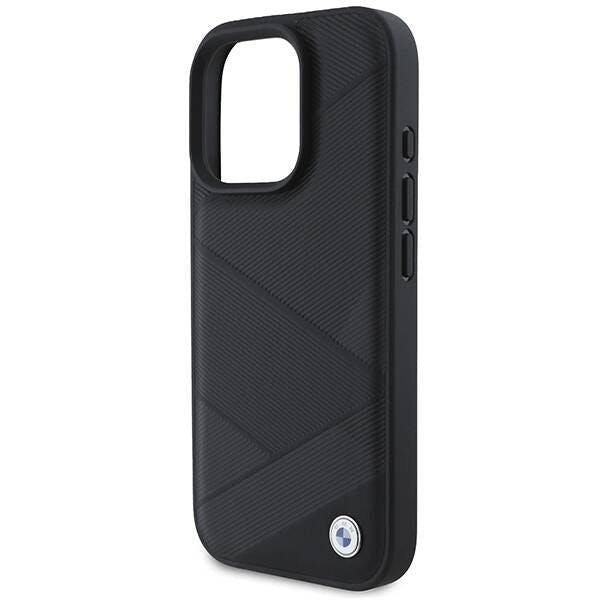 Bmw Black Signature Leather Crossing Lines Pattern Case For Iphone 16 Pro 6.3" - Bmhcp16l23rcgpk