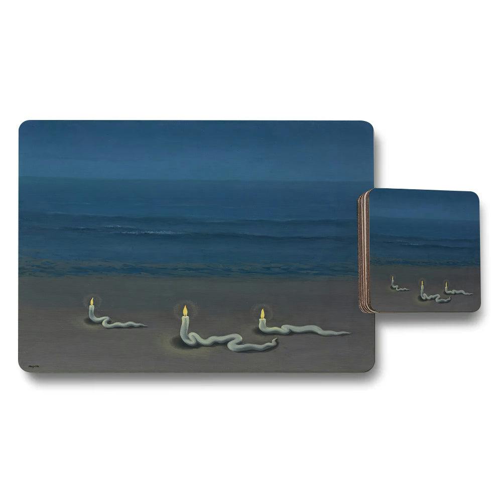 Rackhams Blue Candlelit Beach Scene Placemat And Coaster Set For Table Decor