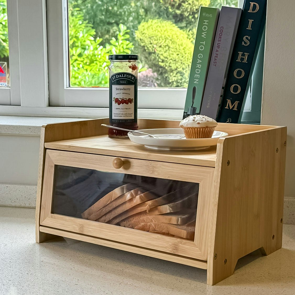 Rackhams Bamboo Single-Layer Bread Bin With Top Shelf