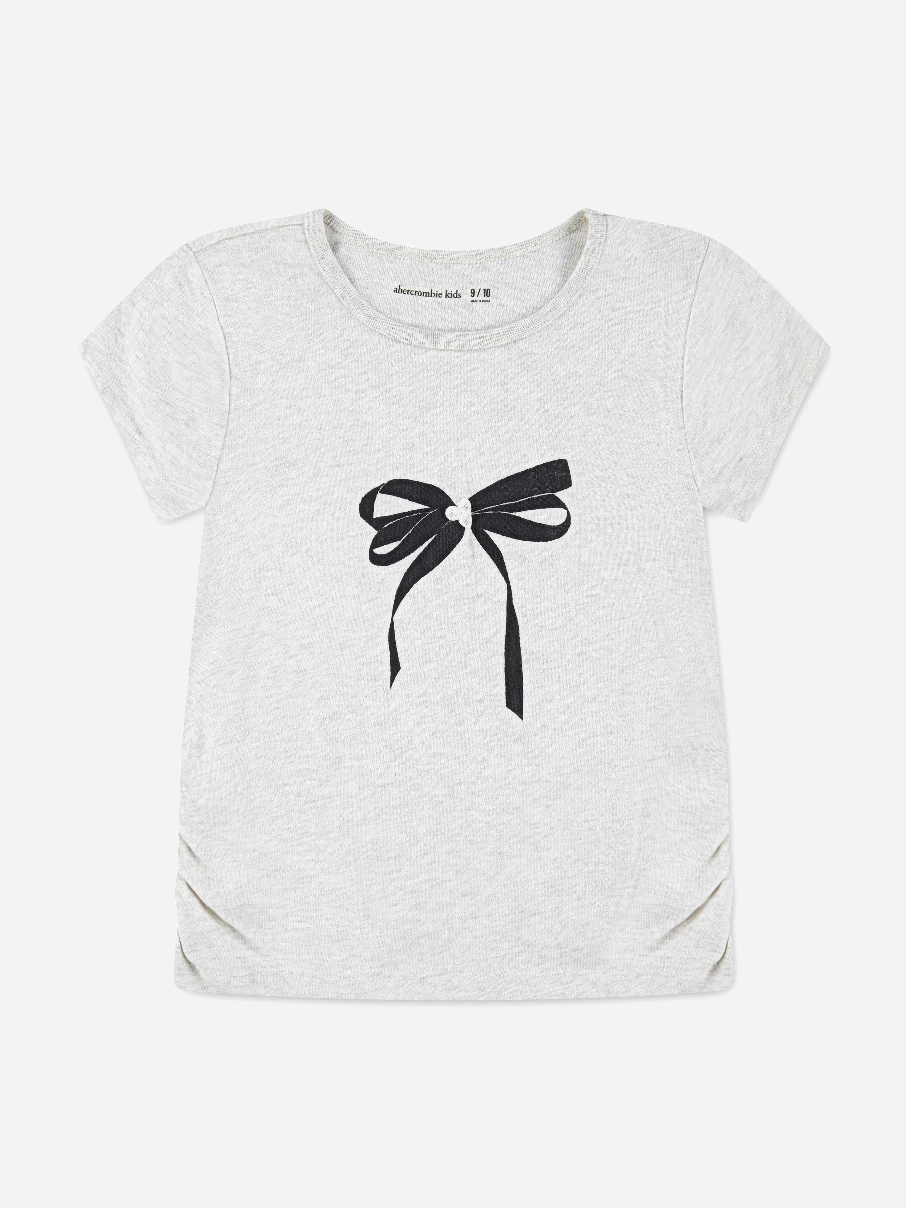 Abercrombie & Fitch Girls Beige Pearl Bow Ruched T-Shirt In - 15 - 16 Yrs