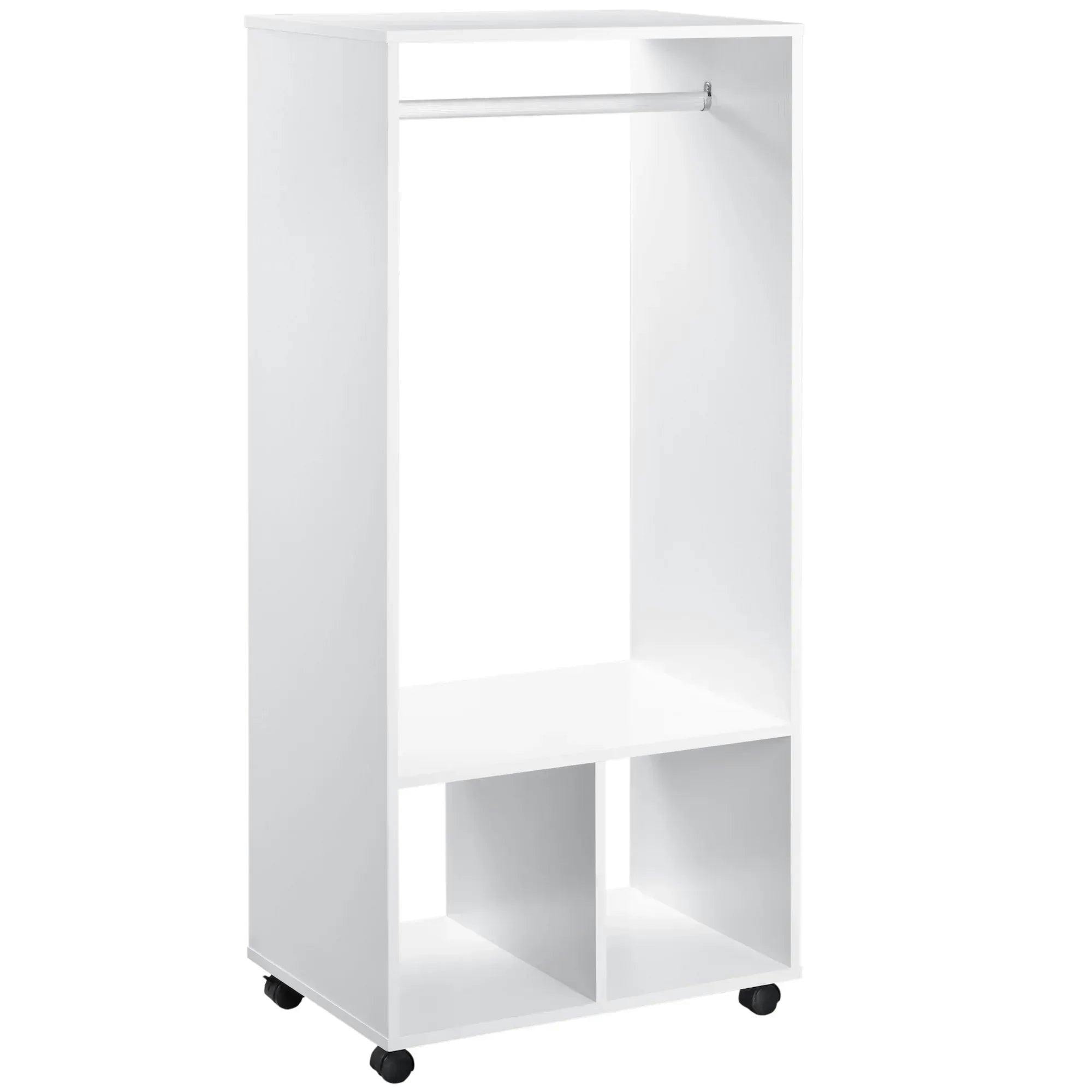 Bobobiy White Open Wardrobe On Wheels, Bedroom Wardrobe With Clothes Hanging Rail, 2 Storage Shelves, Mobile Garment Rack For Cloakroom, Hallway, - Image 6
