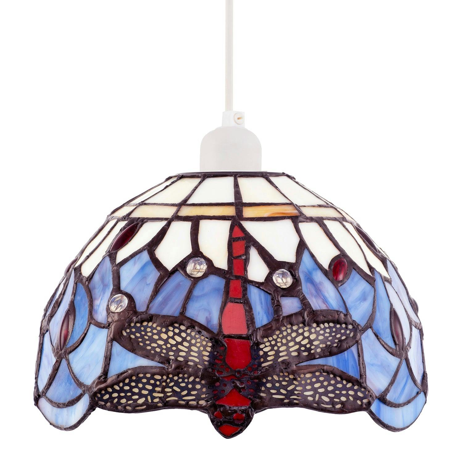 Happy Homewares Lavender/Purple Toned Stained Glass Dragonfly Tiffany Pendant Shade