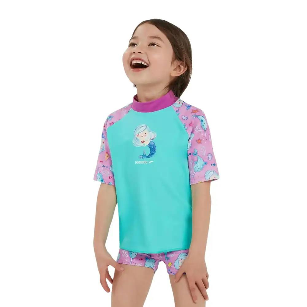 Speedo Girls Green/Pink Tots Printed Sun Protection Set - Age 9-12 Months