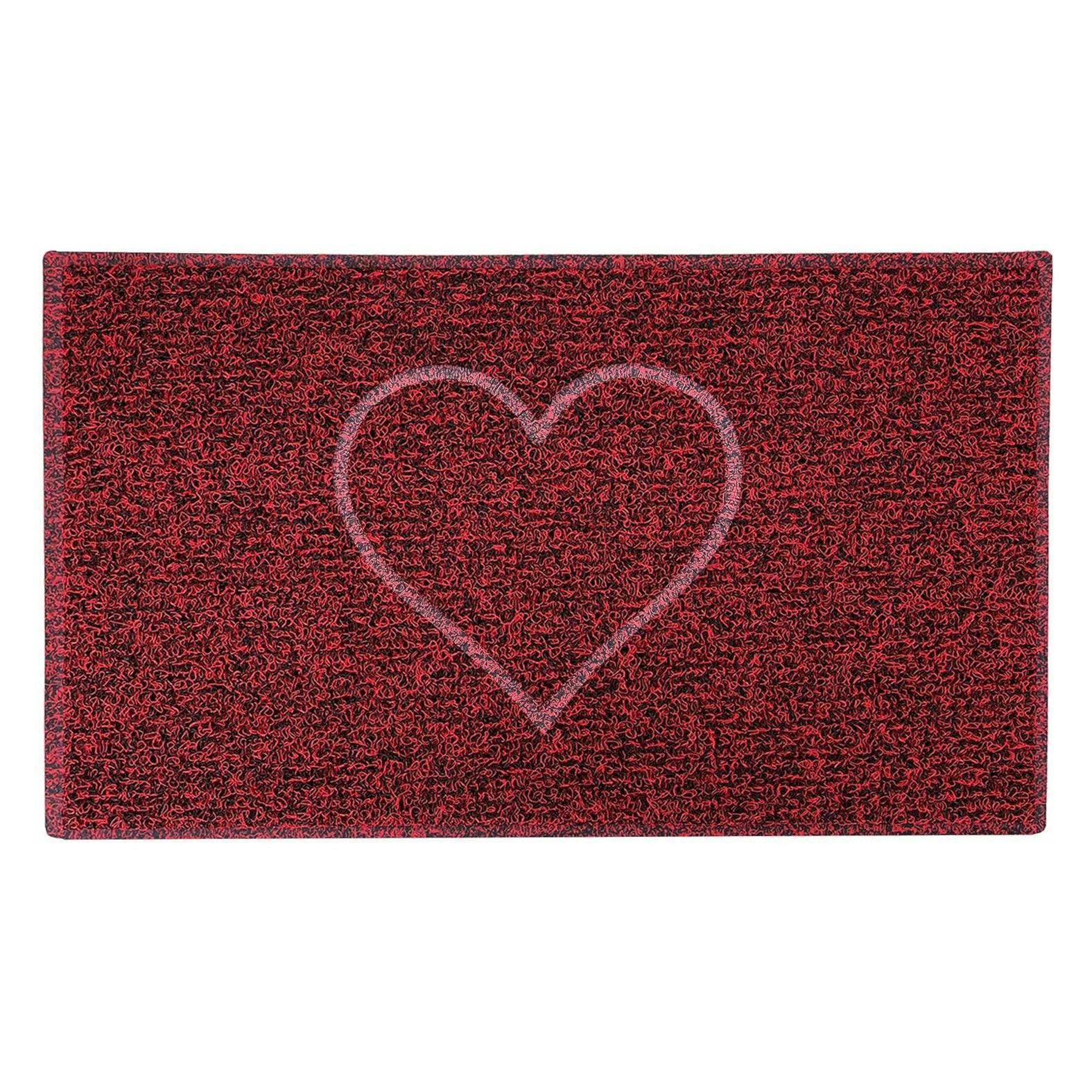 Rackhams Red/Black Embossed Heart Spaghetti Door Mat - & - 75Cm X 44Cm