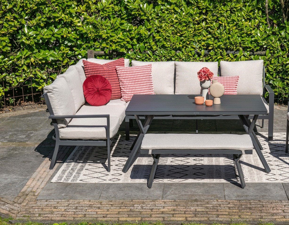 Rackhams Light/Grey Sergio - Lounge & Dining Corner Sofa, With Table, Bench And Optional Chair - Sergio Corner Sofa Dining Table And Bench (Left)