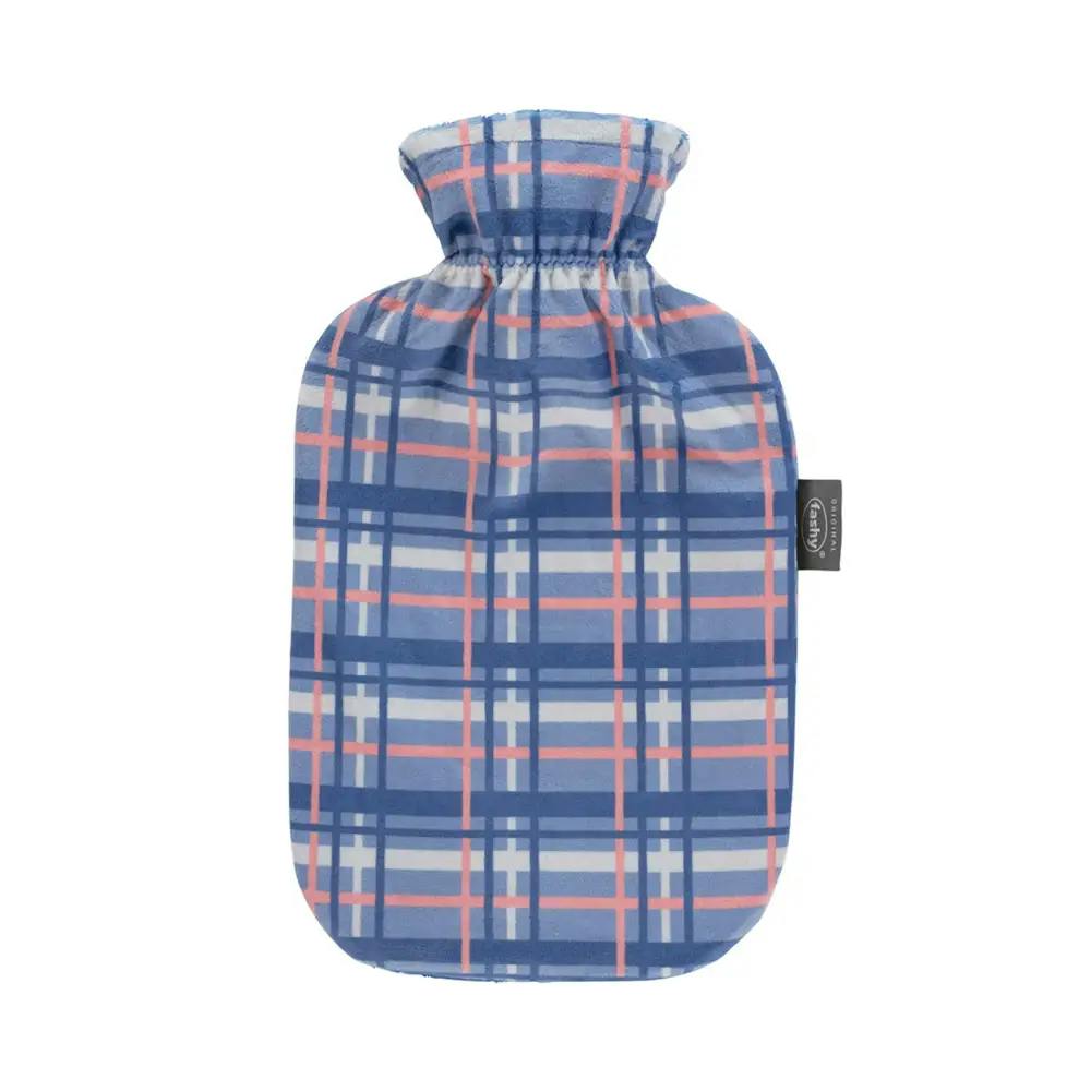 Rackhams Purple/Blue 2 Litre Hot Water Bottle With Tartan Plush Cover