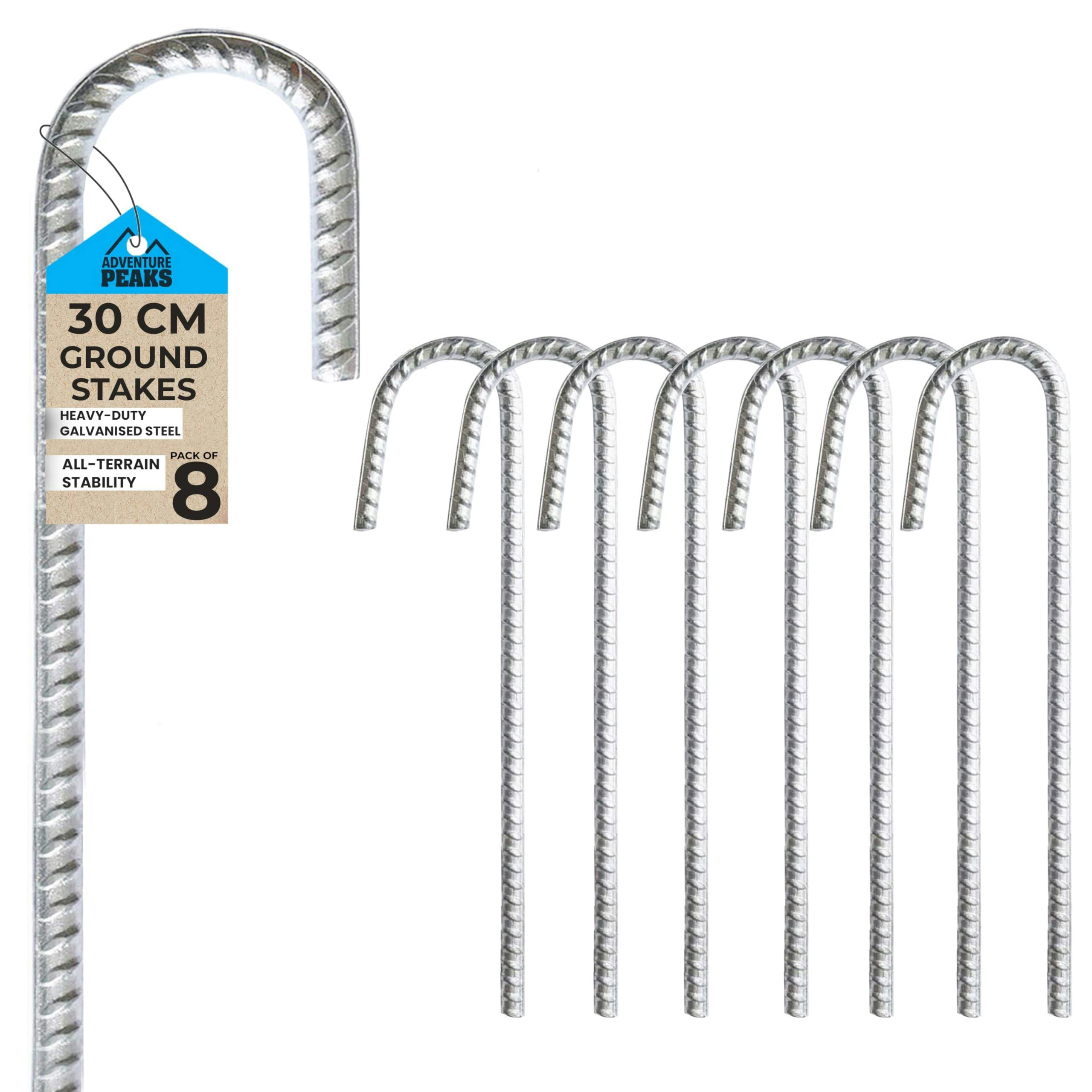 Adventure Peaks Ground Stakes 8 Pack Galvanised Ground Anchors 30Cm Tent Stakes Steel Pegs For Camping Netting Outdoor Gardens